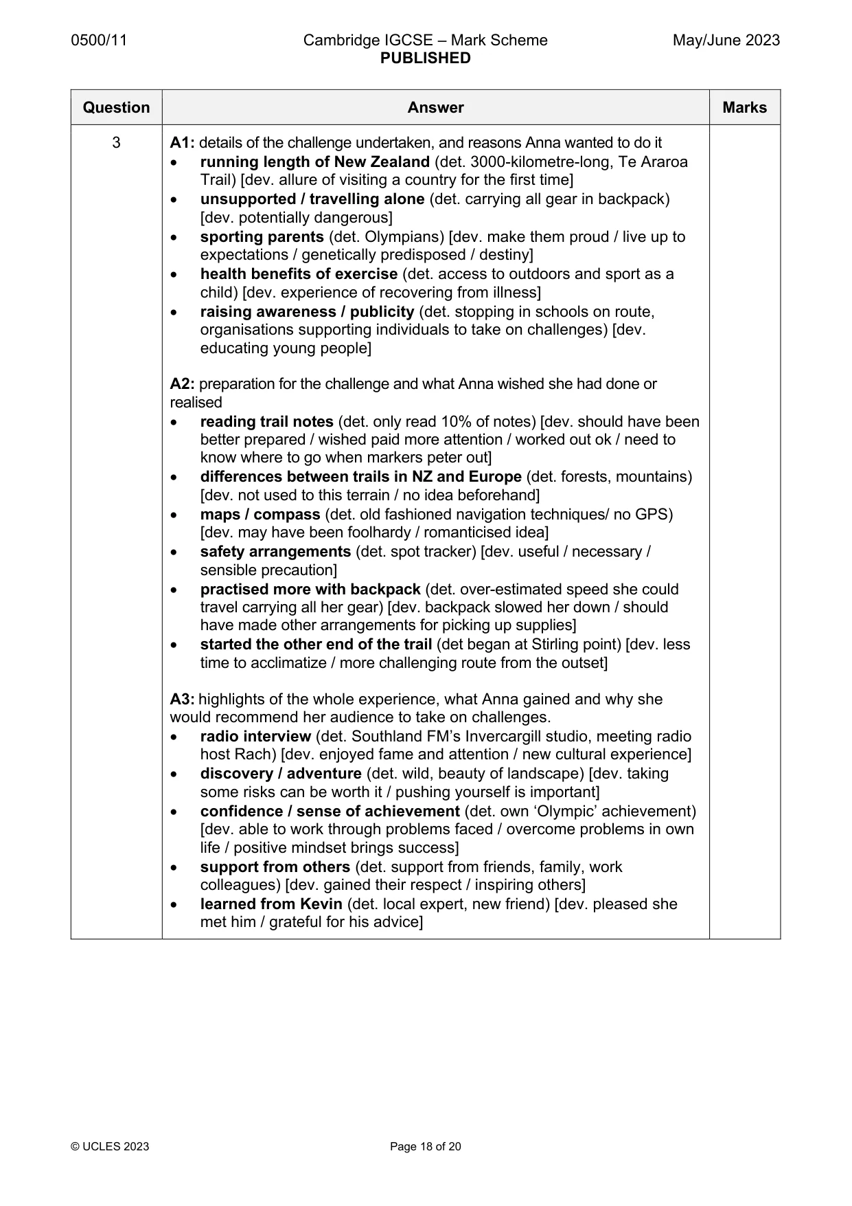 Mark scheme, page 18 of 20