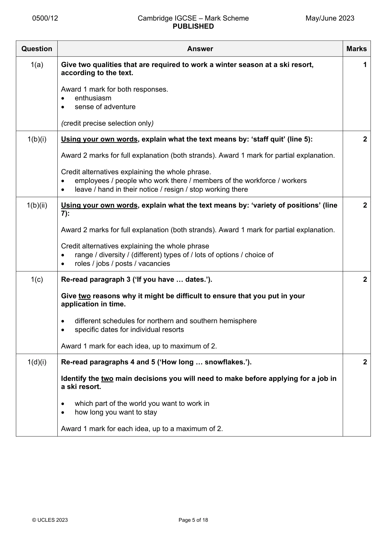 Mark scheme, page 5 of 18