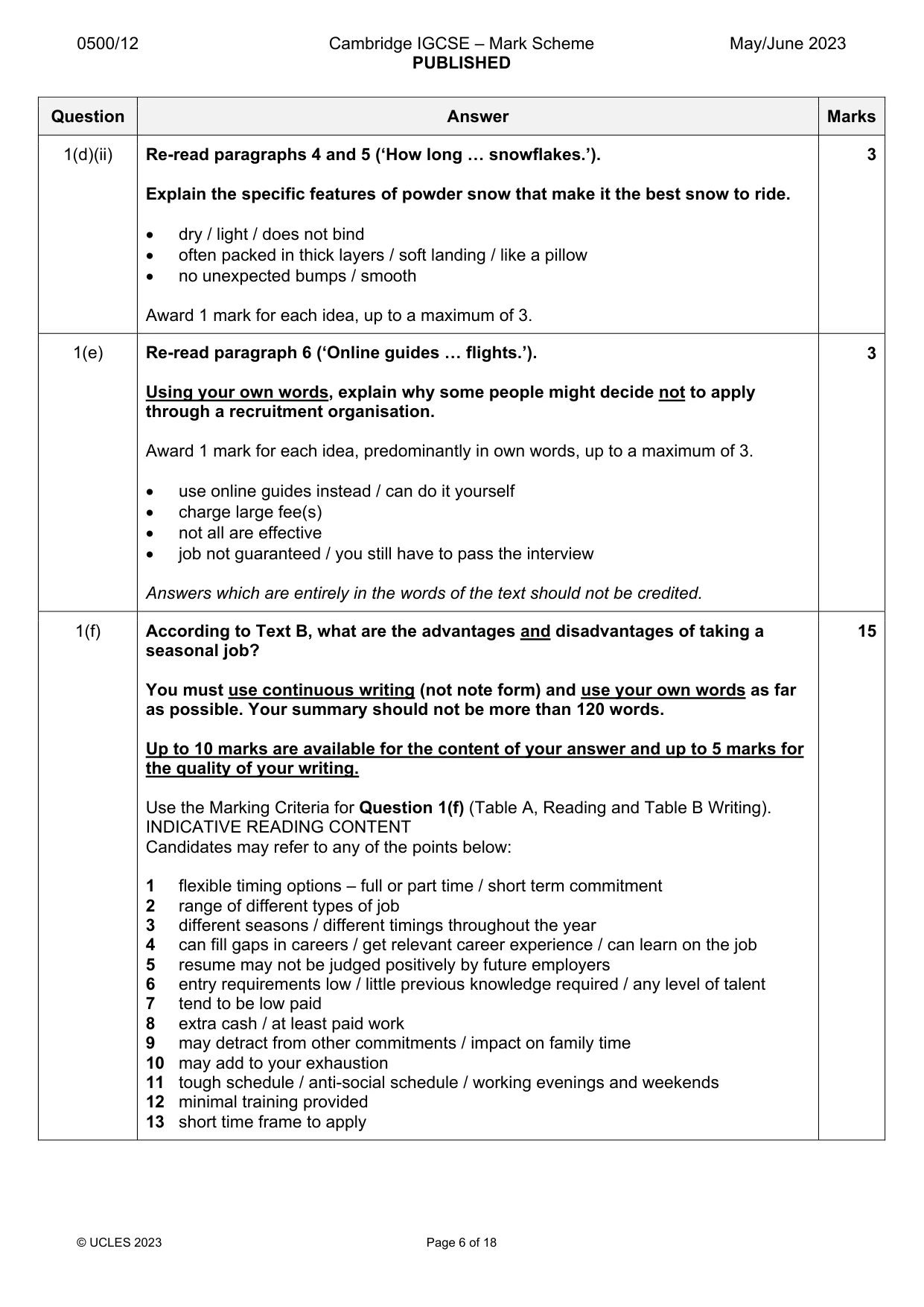 Mark scheme, page 6 of 18