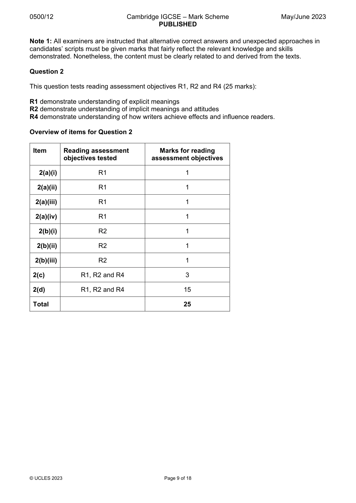 Mark scheme, page 9 of 18