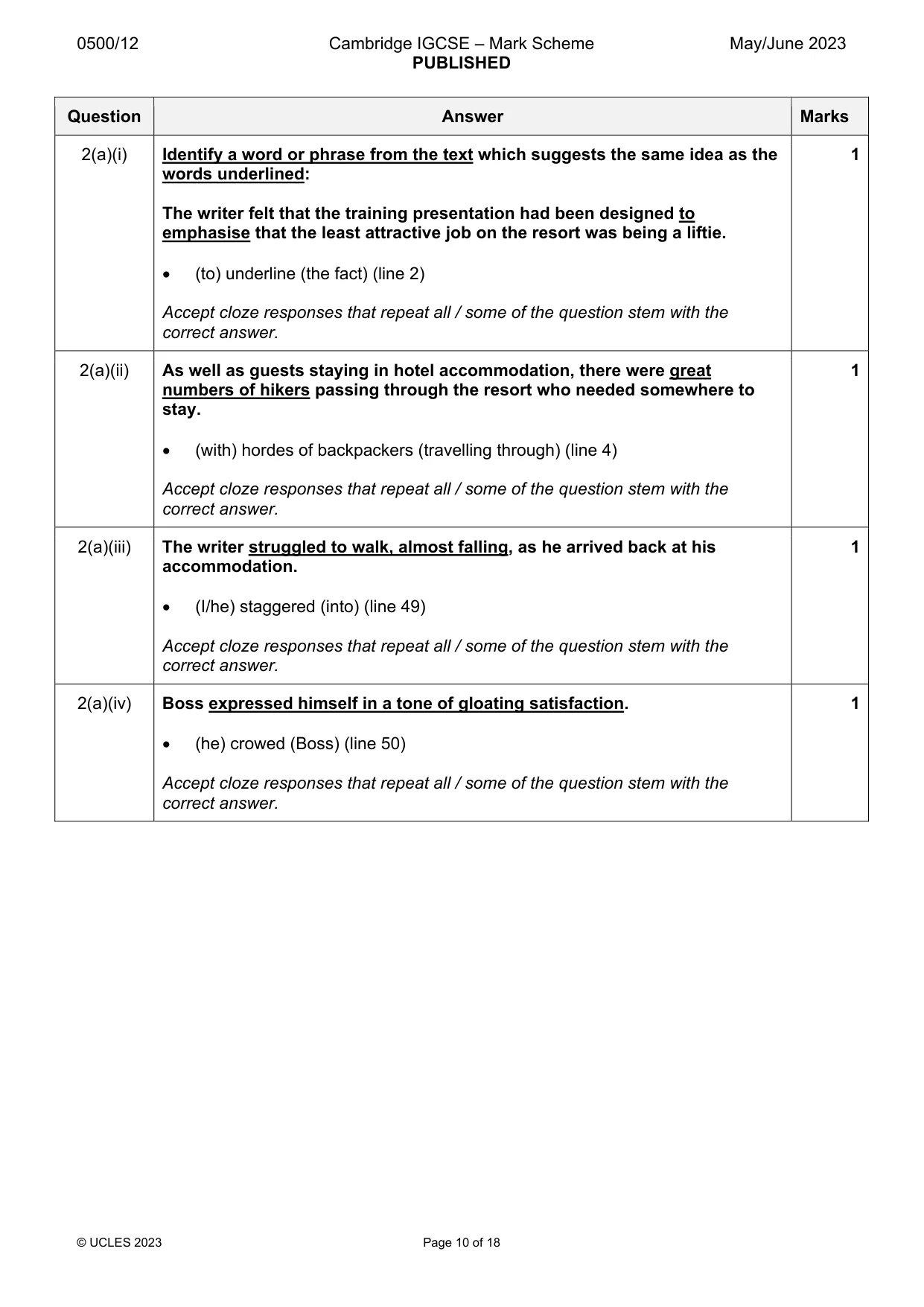 Mark scheme, page 10 of 18