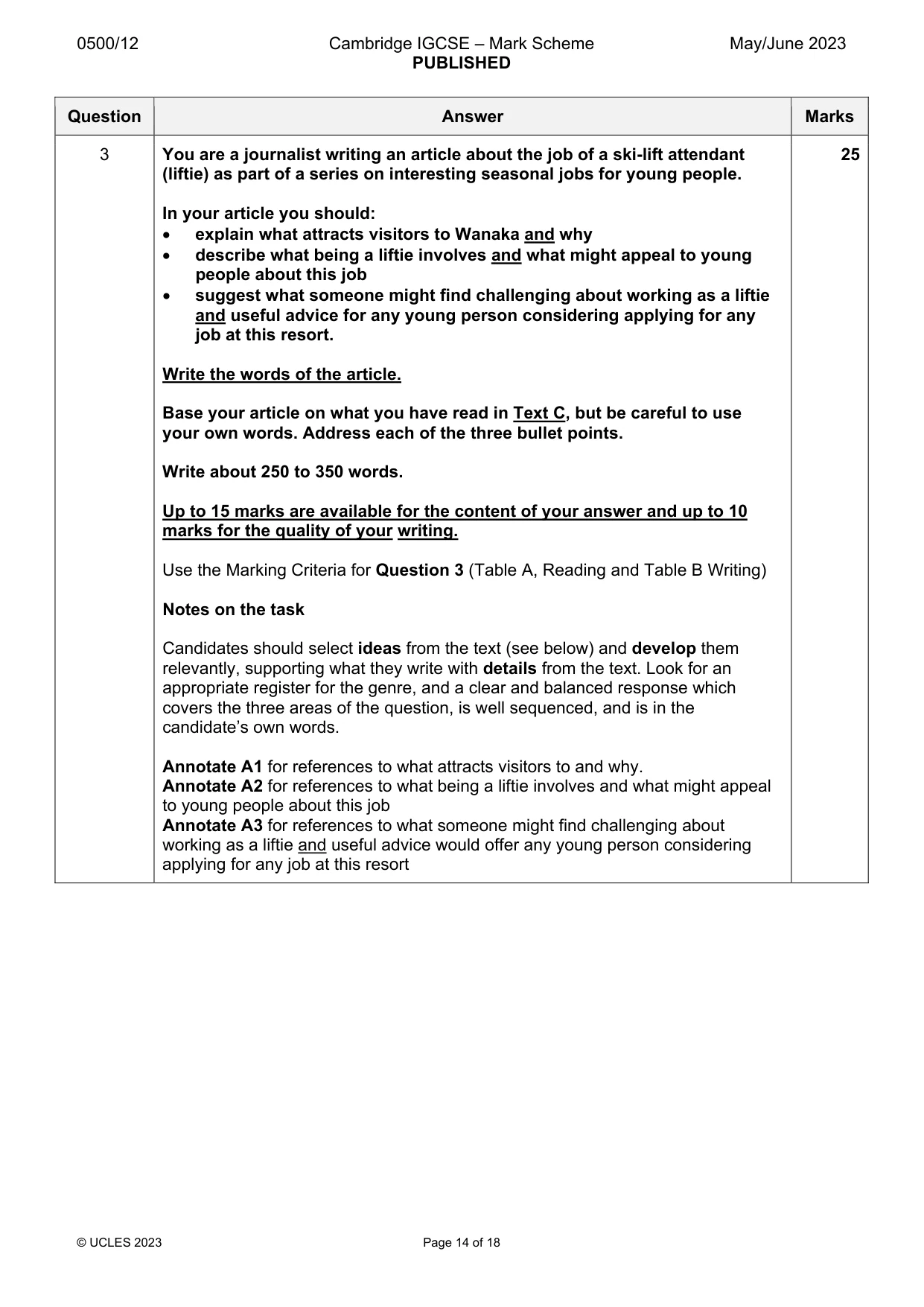 Mark scheme, page 14 of 18