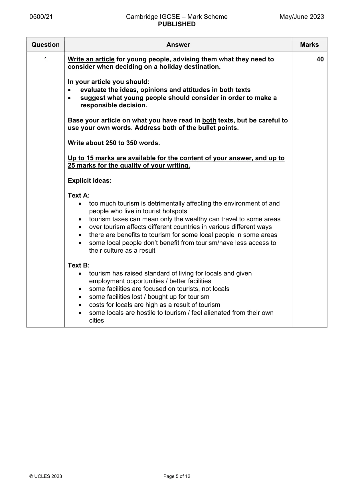 Mark scheme, page 5 of 12