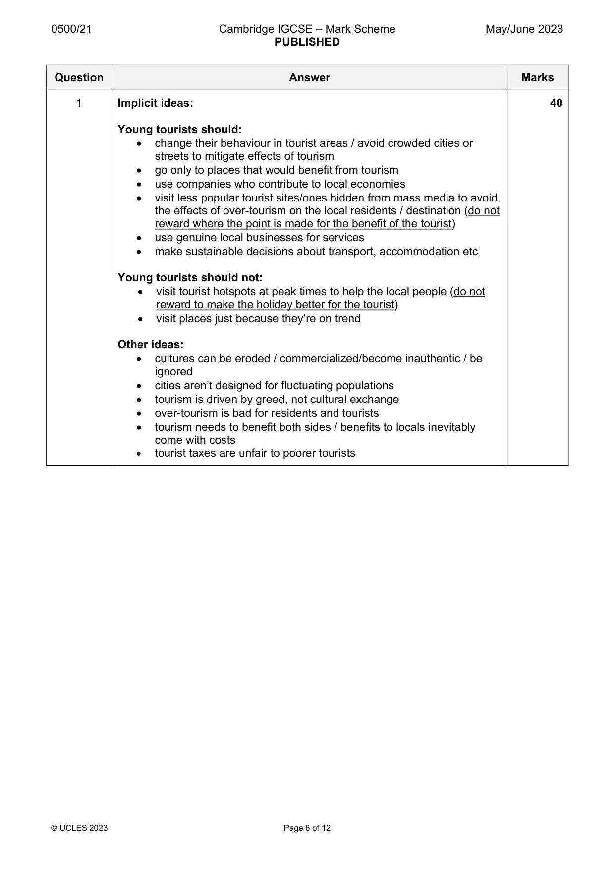 Mark scheme, page 6 of 12