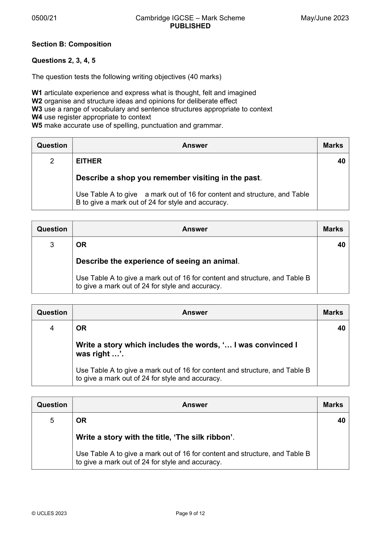 Mark scheme, page 9 of 12