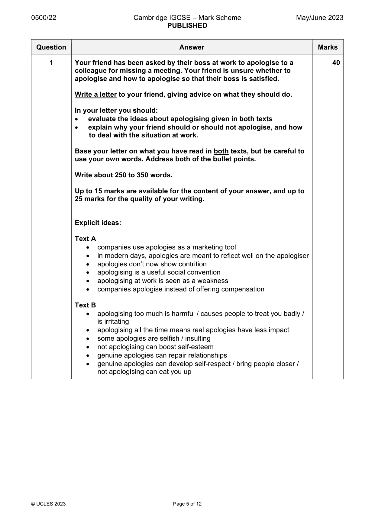 Mark scheme, page 5 of 12