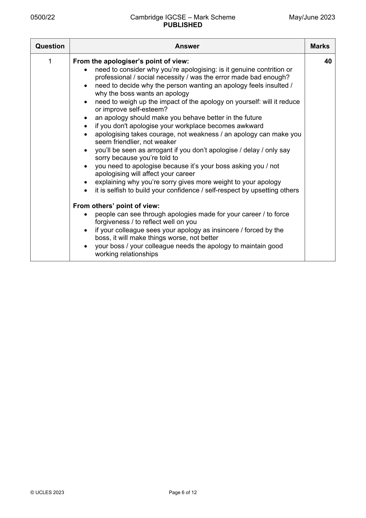 Mark scheme, page 6 of 12