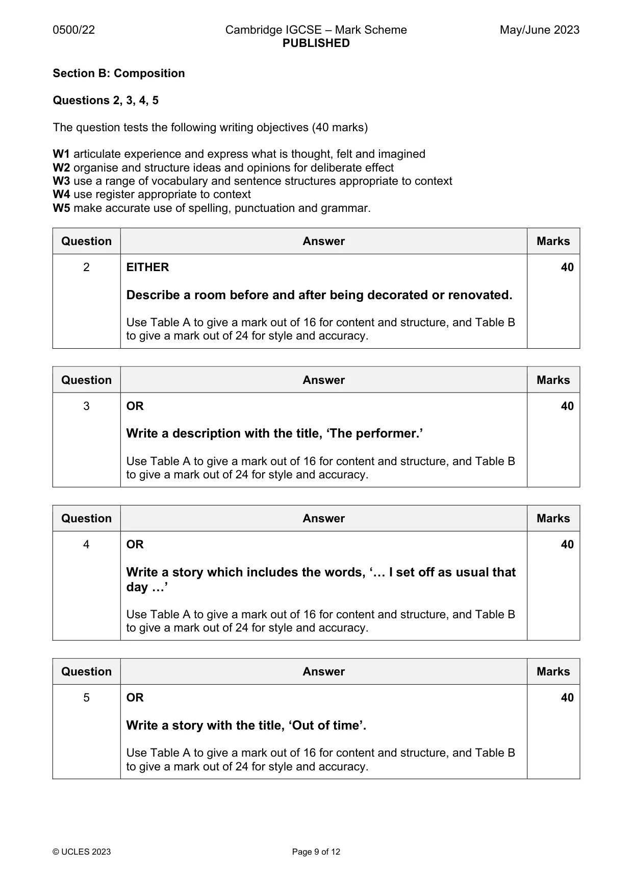 Mark scheme, page 9 of 12