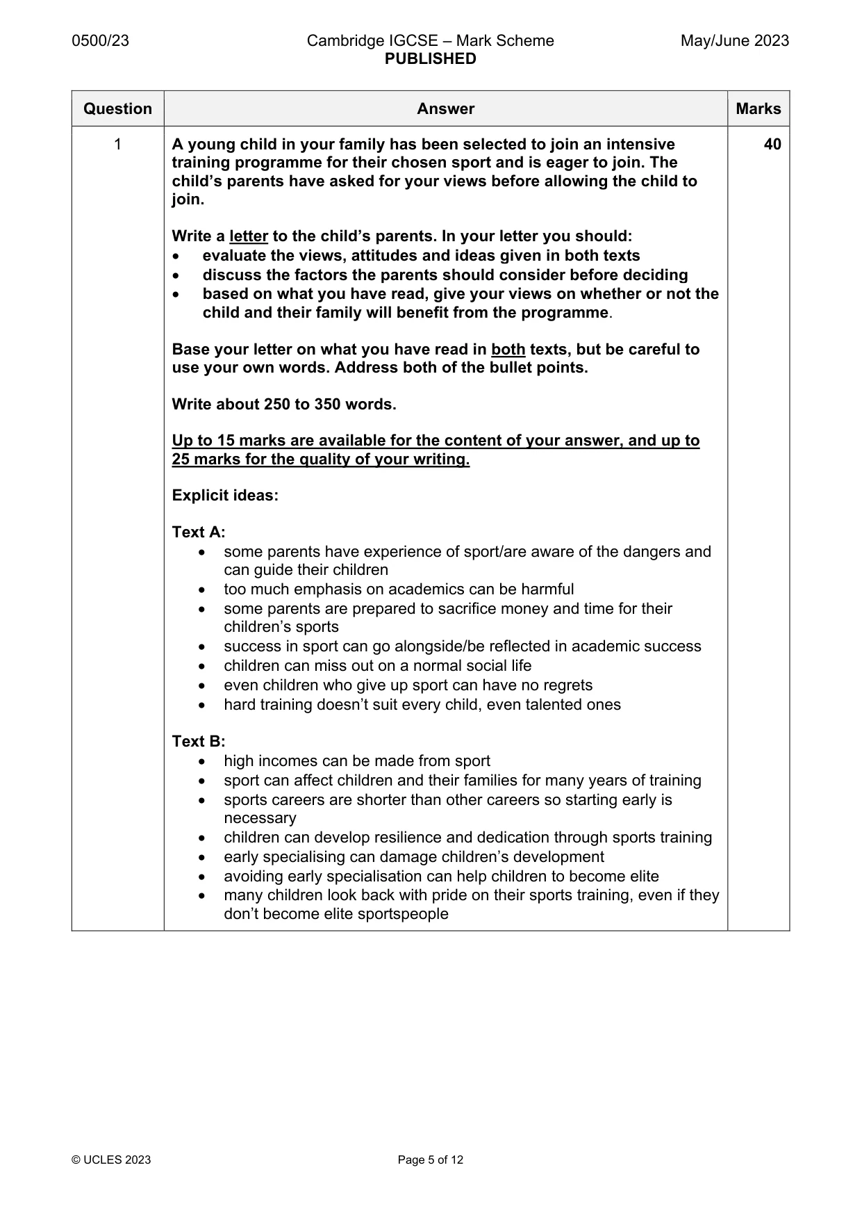 Mark scheme, page 5 of 12