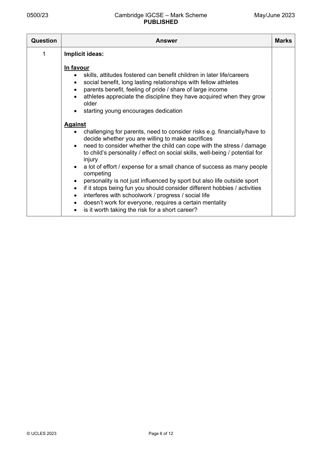 Mark scheme, page 6 of 12