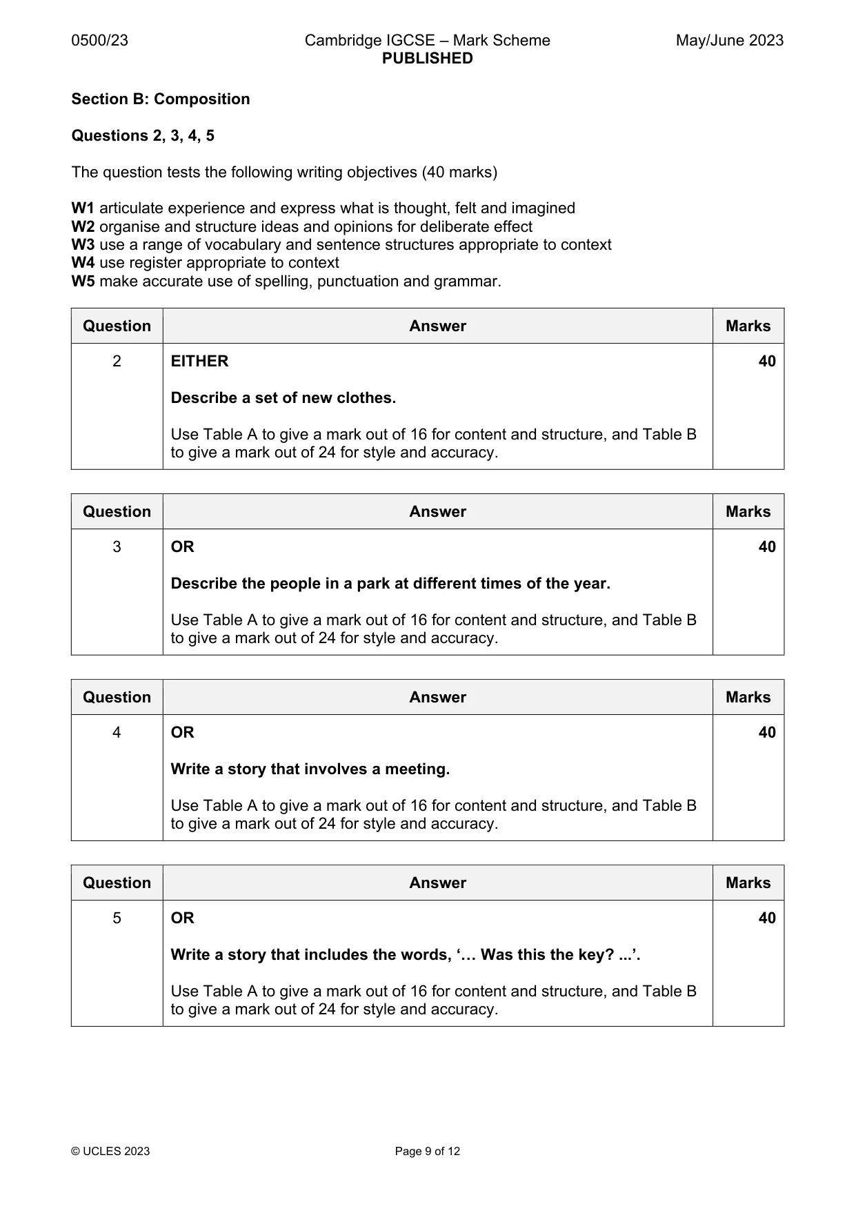 Mark scheme, page 9 of 12