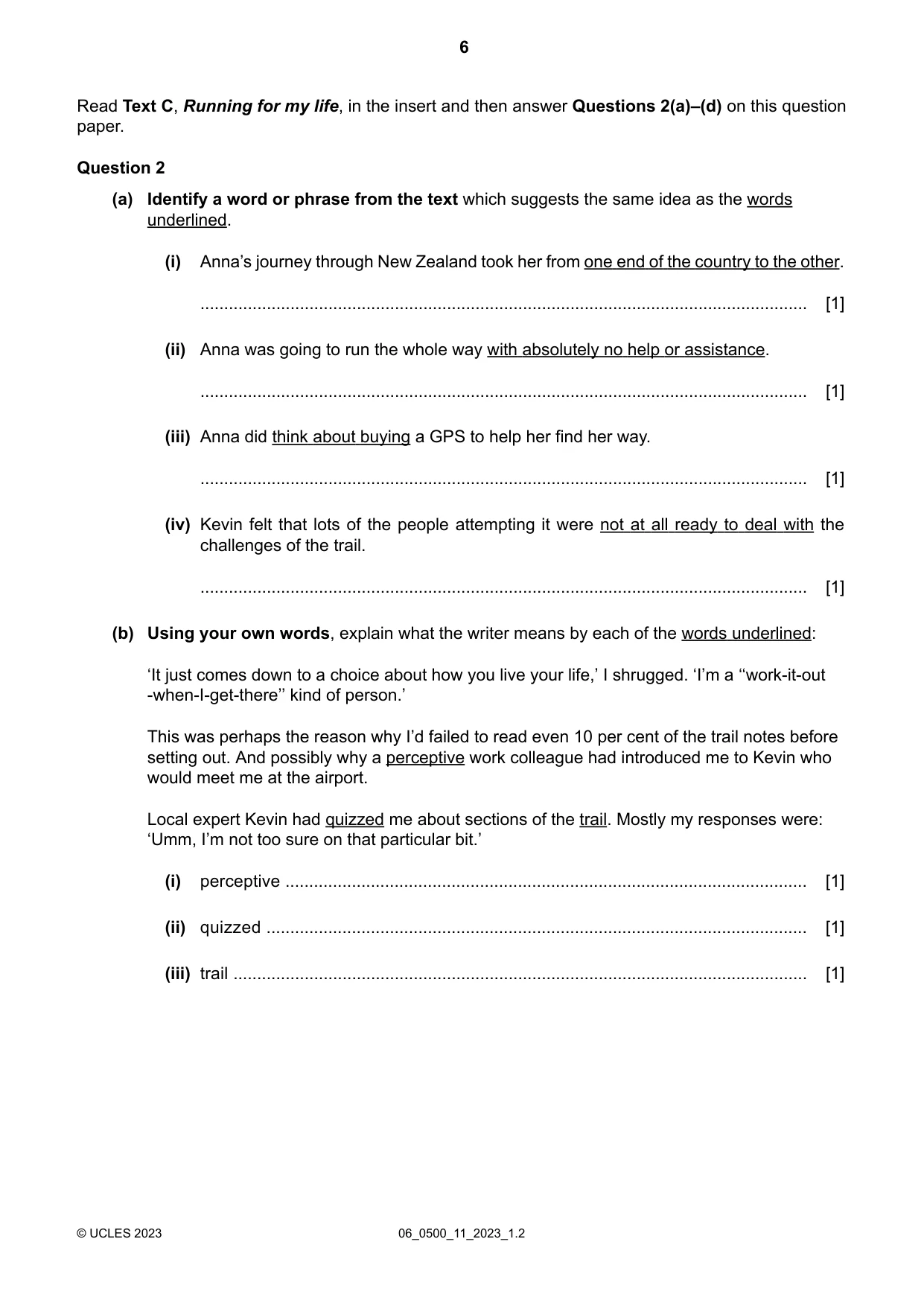 Cambridge IGCSE English - First Language 0500 2023 May/June Paper 1 · Variant 1 question paper, page 6 of 16