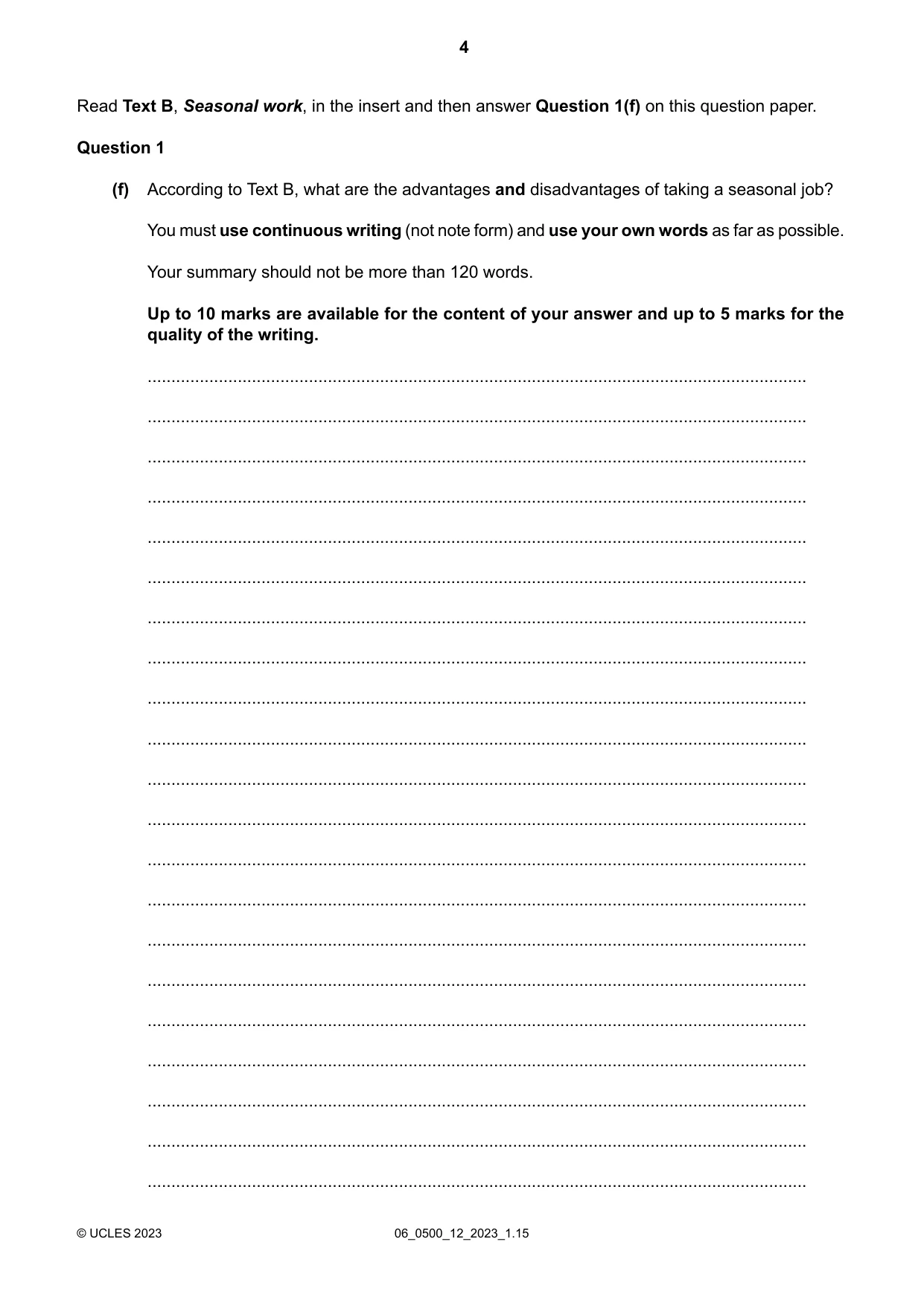 Cambridge IGCSE English - First Language 0500 2023 May/June Paper 1 · Variant 2 question paper, page 4 of 16