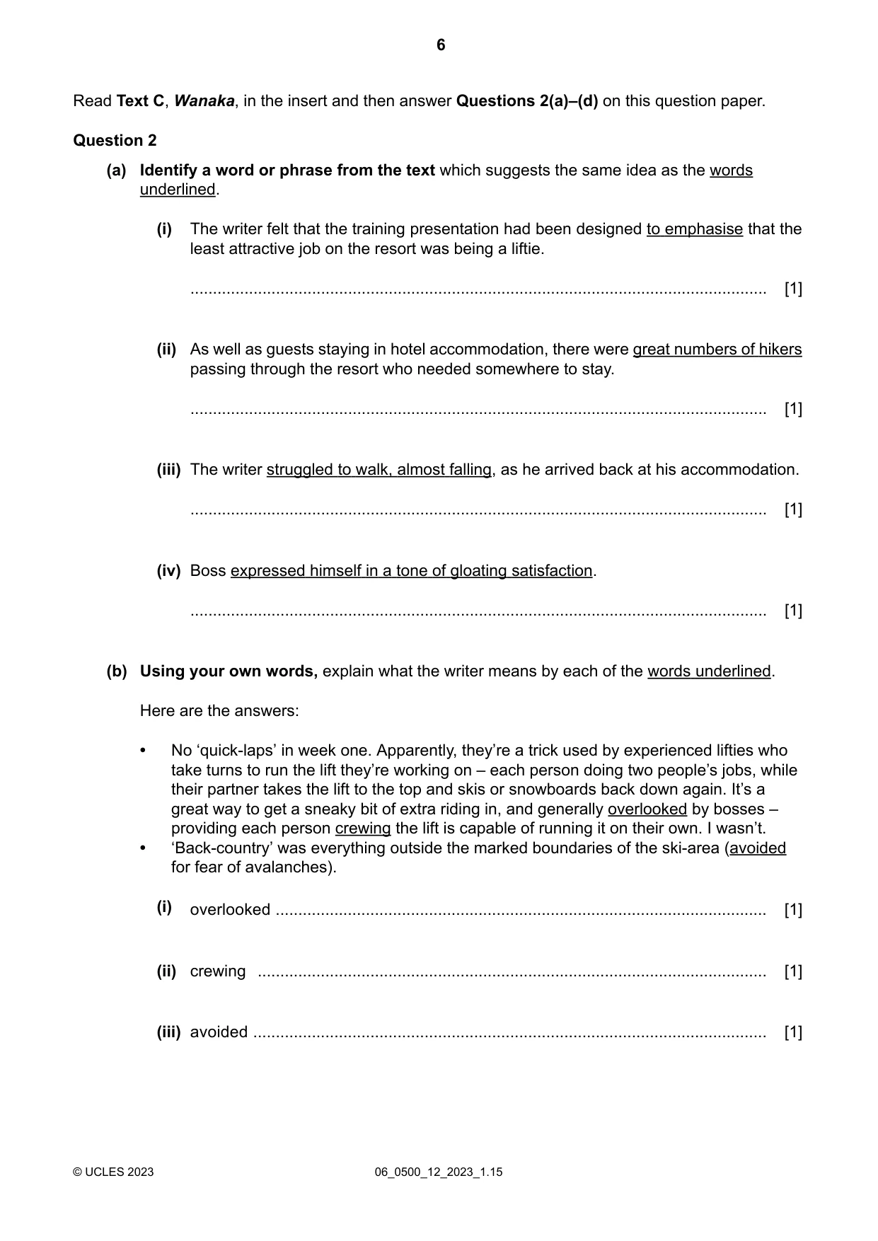 Cambridge IGCSE English - First Language 0500 2023 May/June Paper 1 · Variant 2 question paper, page 6 of 16