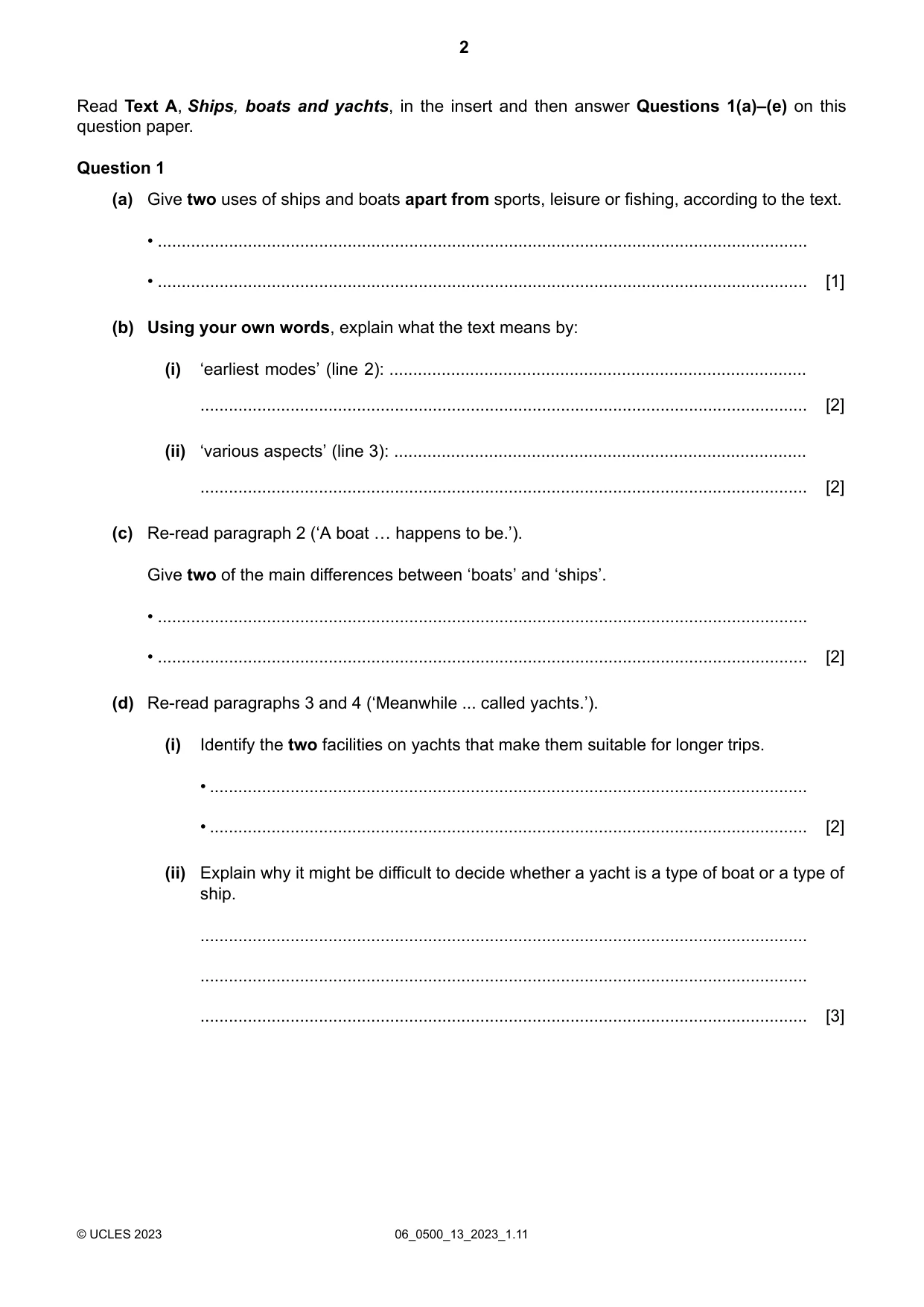Cambridge IGCSE English - First Language 0500 2023 May/June Paper 1 · Variant 3 question paper, page 2 of 16
