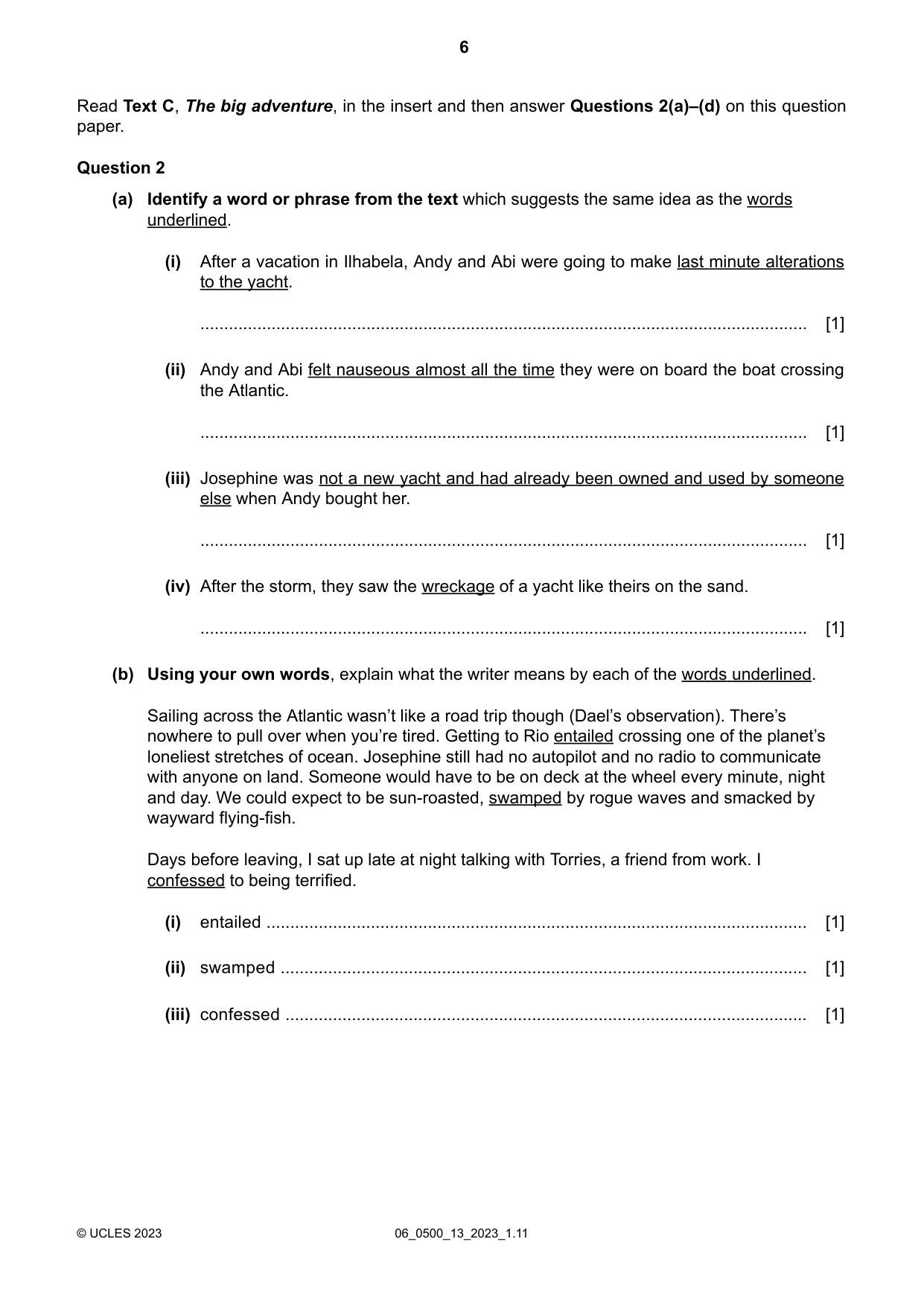 Cambridge IGCSE English - First Language 0500 2023 May/June Paper 1 · Variant 3 question paper, page 6 of 16