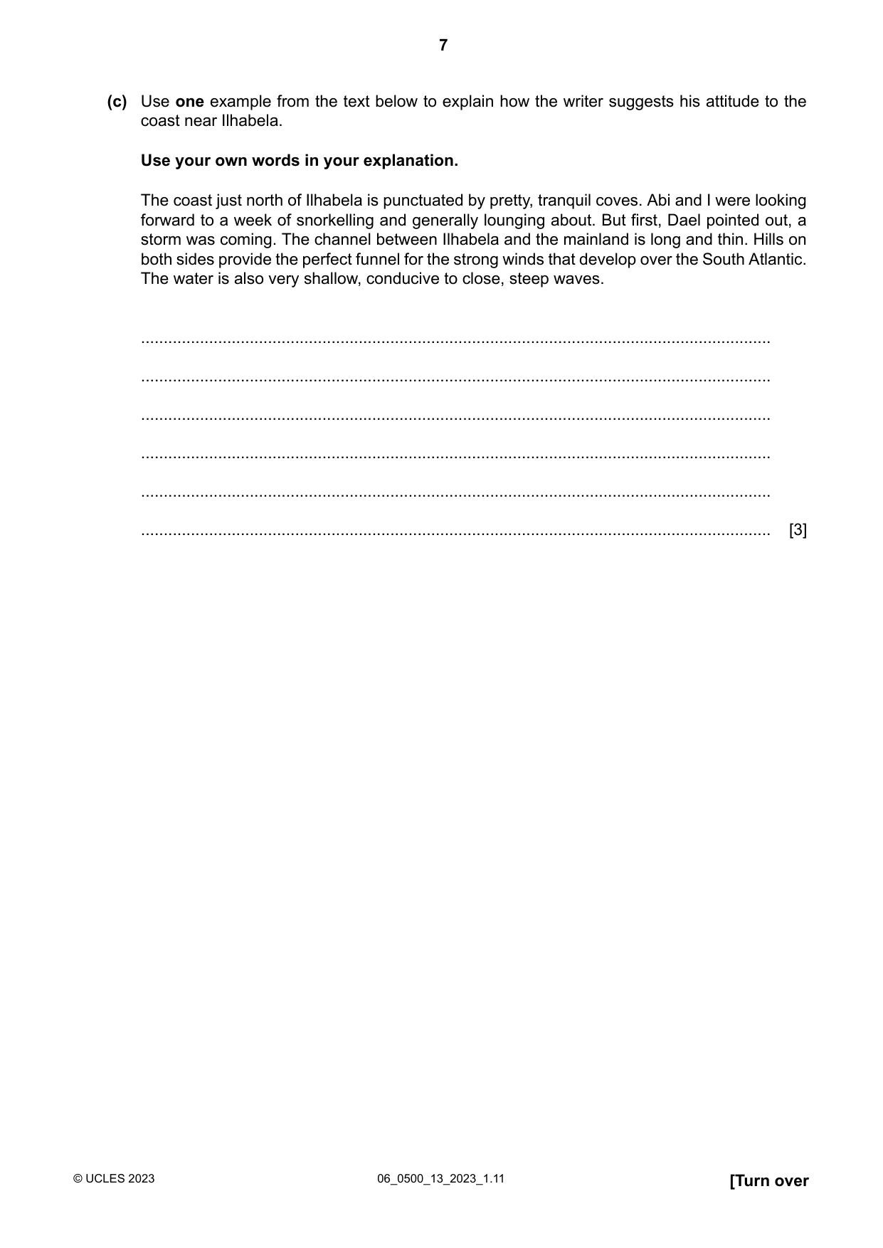Cambridge IGCSE English - First Language 0500 2023 May/June Paper 1 · Variant 3 question paper, page 7 of 16