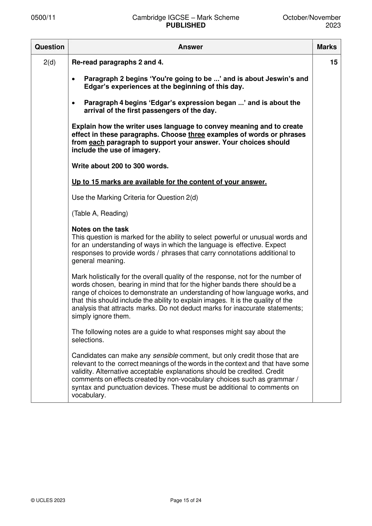 Mark scheme, page 15 of 24