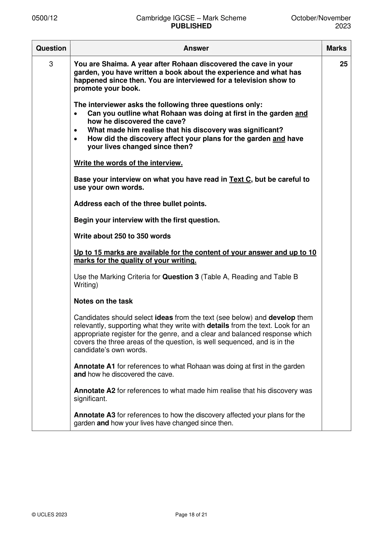 Mark scheme, page 18 of 21