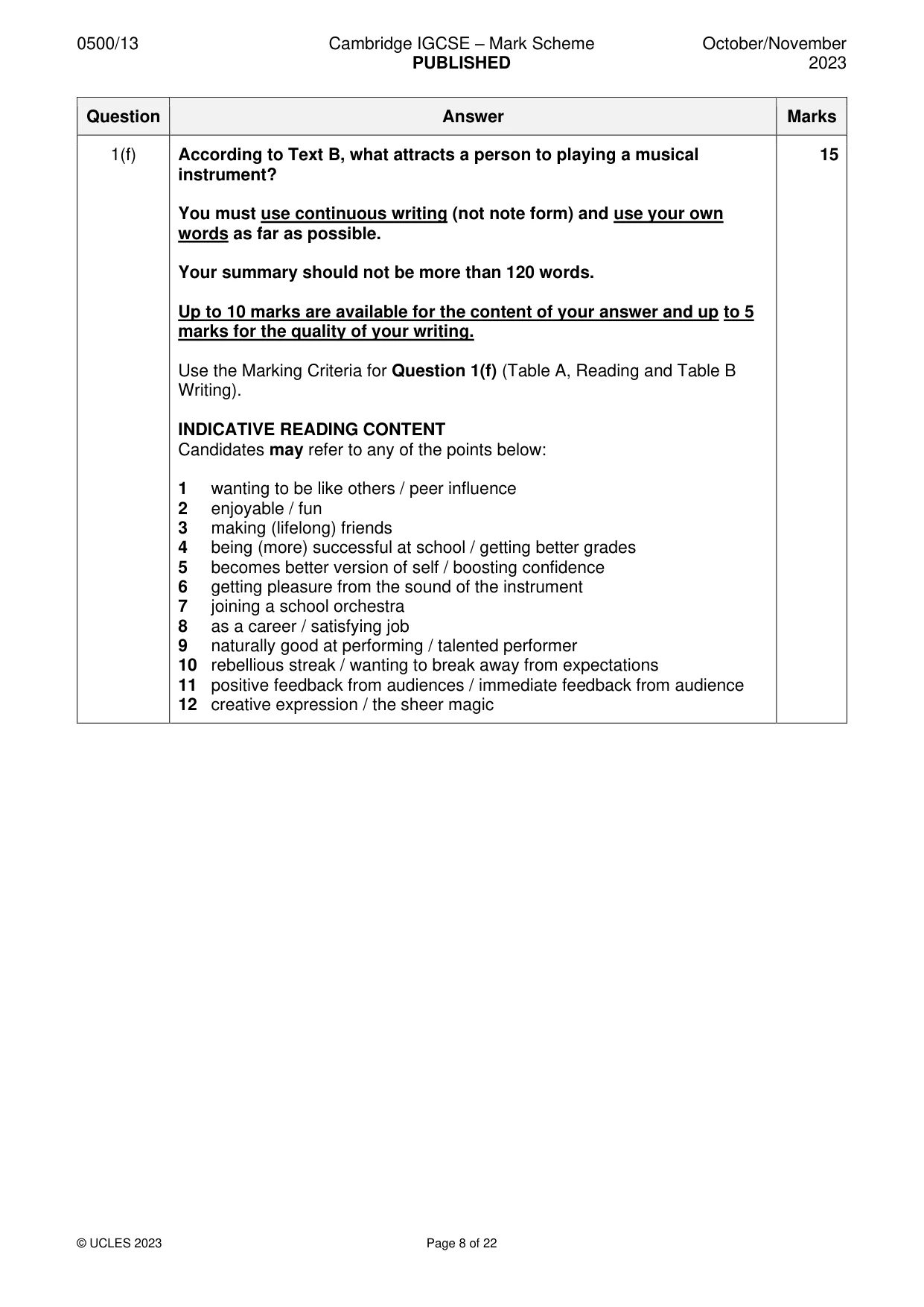 Mark scheme, page 8 of 22