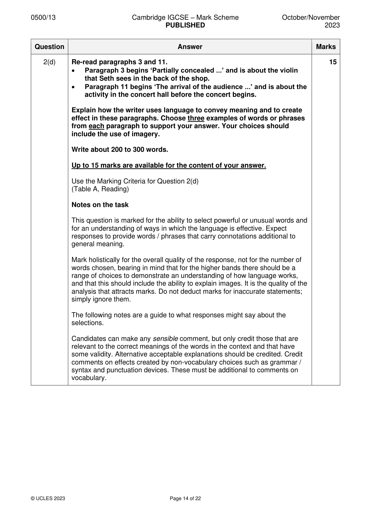 Mark scheme, page 14 of 22