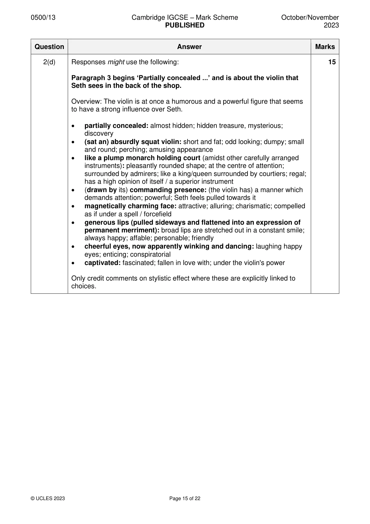 Mark scheme, page 15 of 22