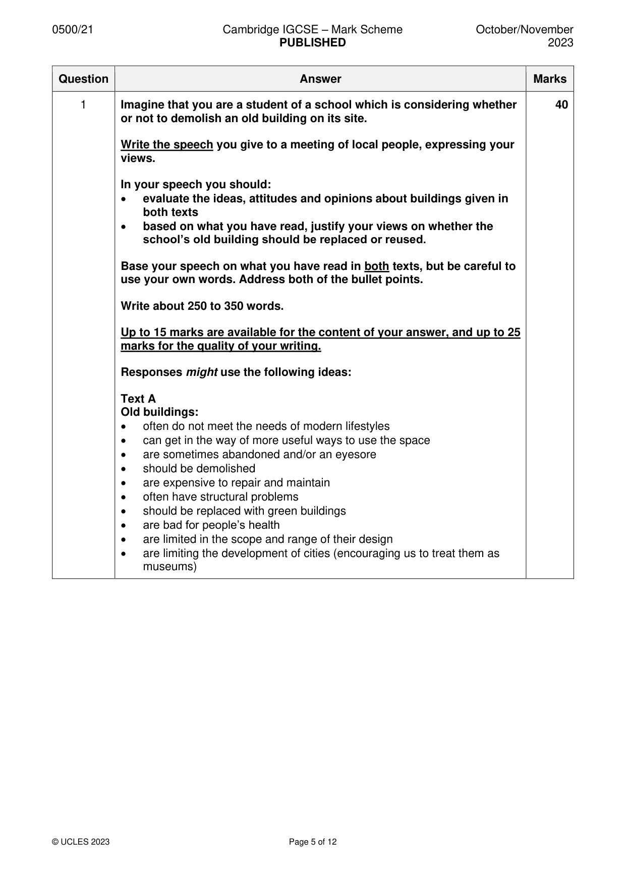 Mark scheme, page 5 of 12