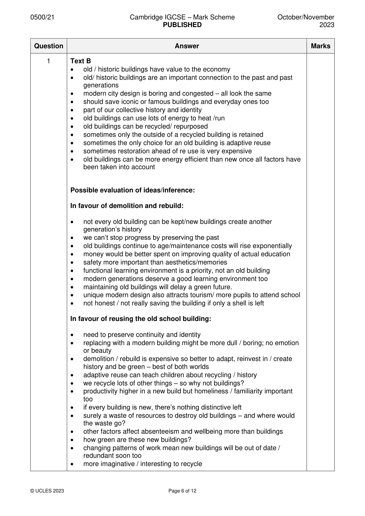 Mark scheme, page 6 of 12