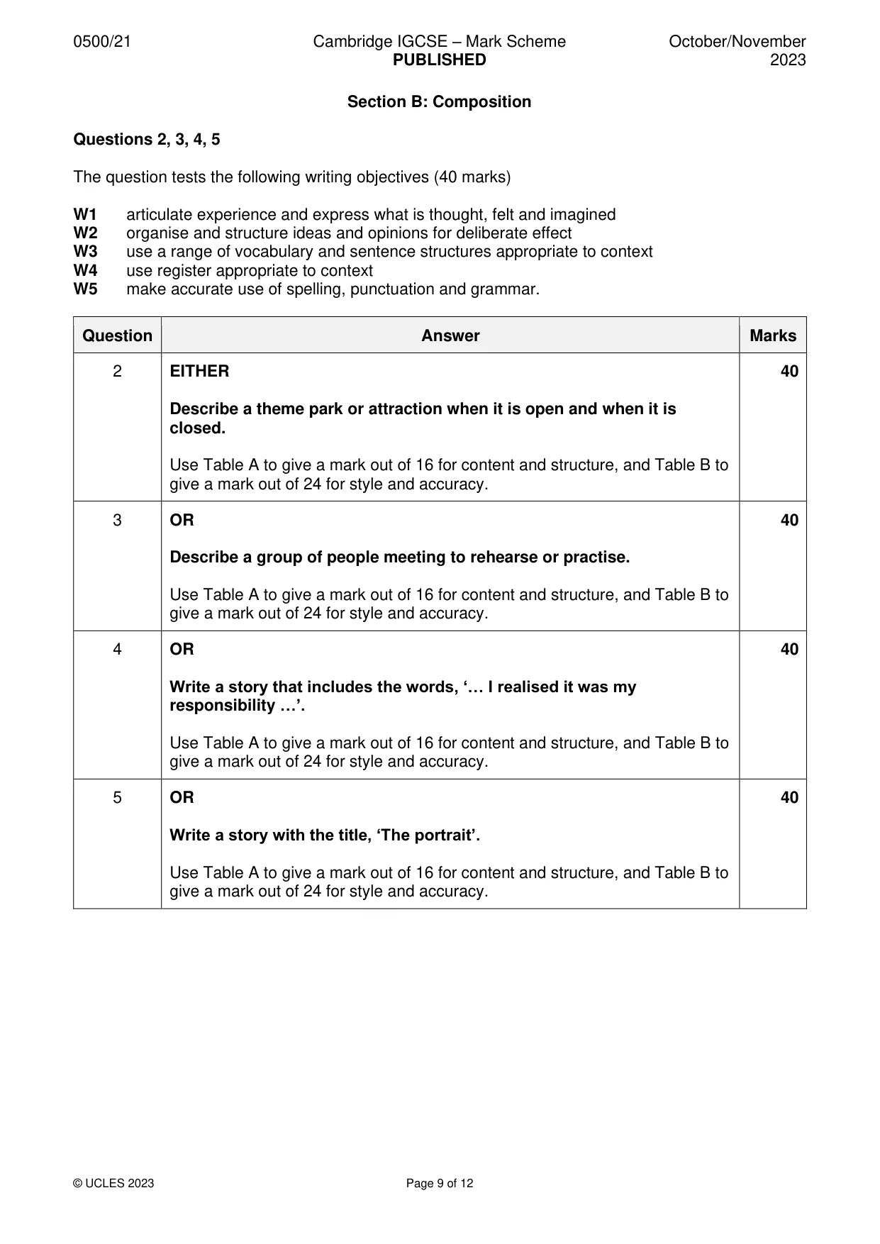 Mark scheme, page 9 of 12