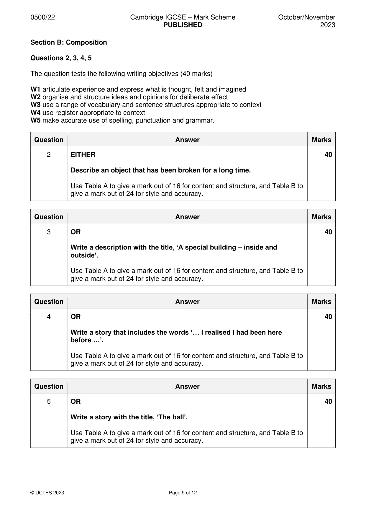 Mark scheme, page 9 of 12