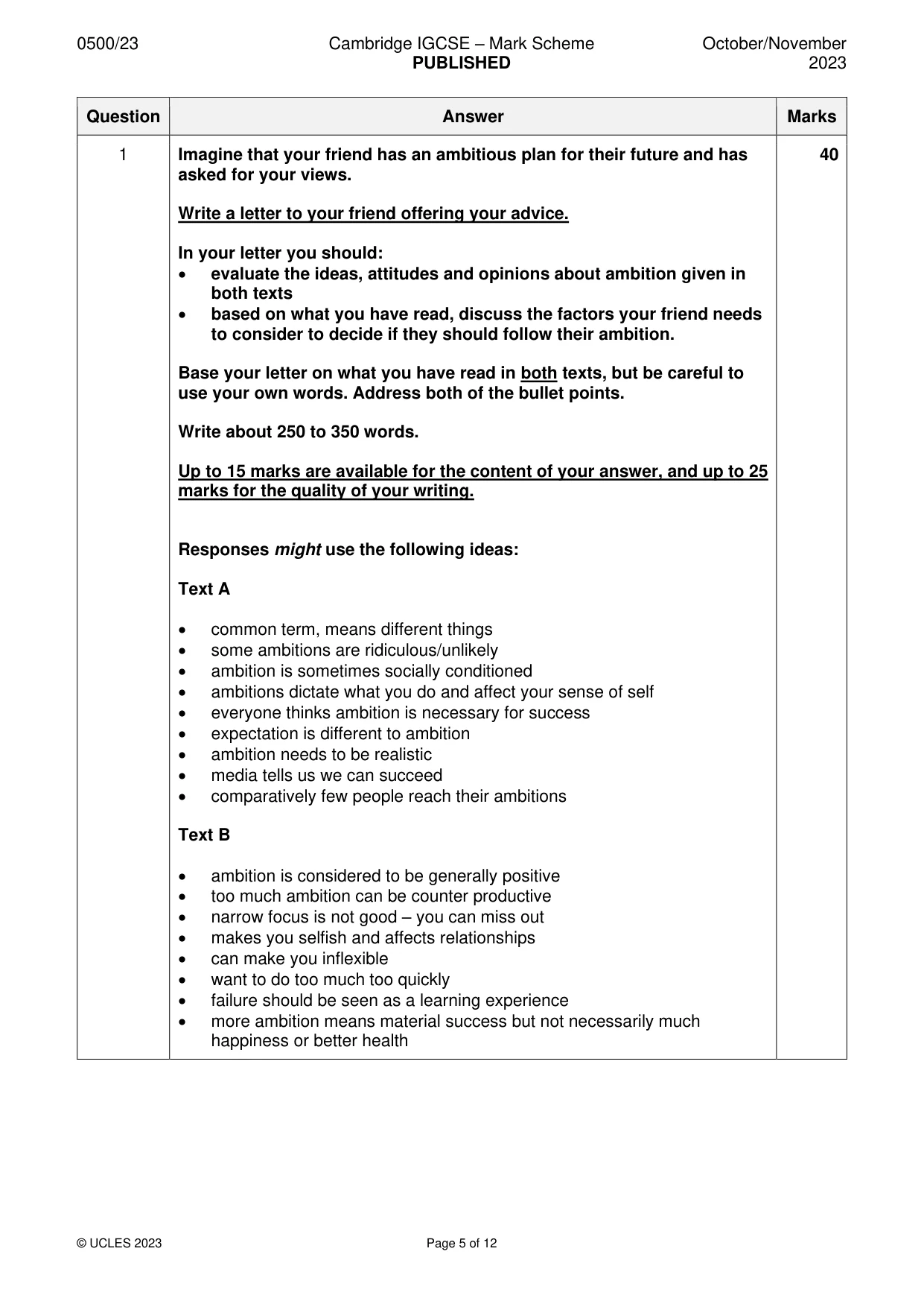 Mark scheme, page 5 of 12