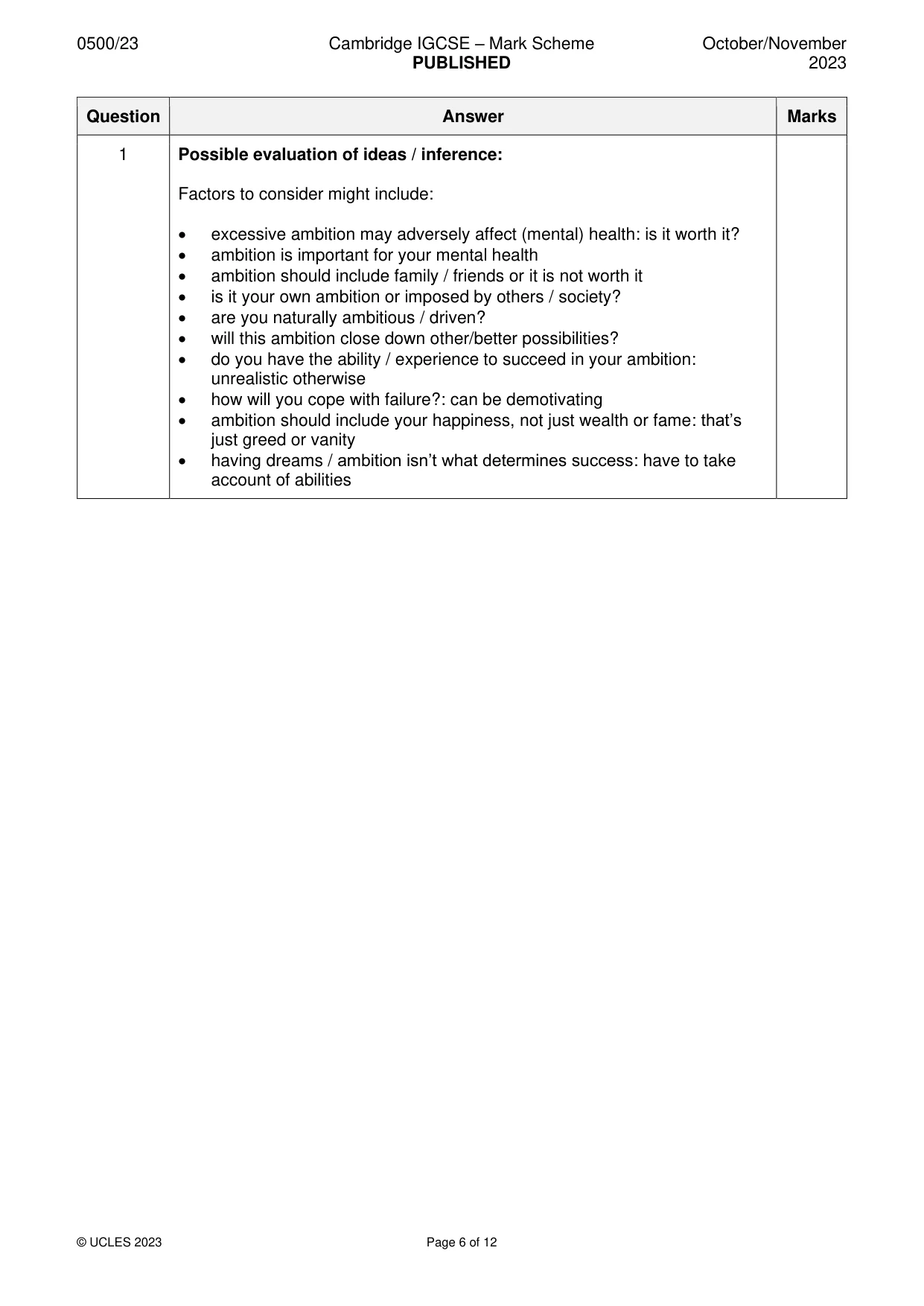 Mark scheme, page 6 of 12