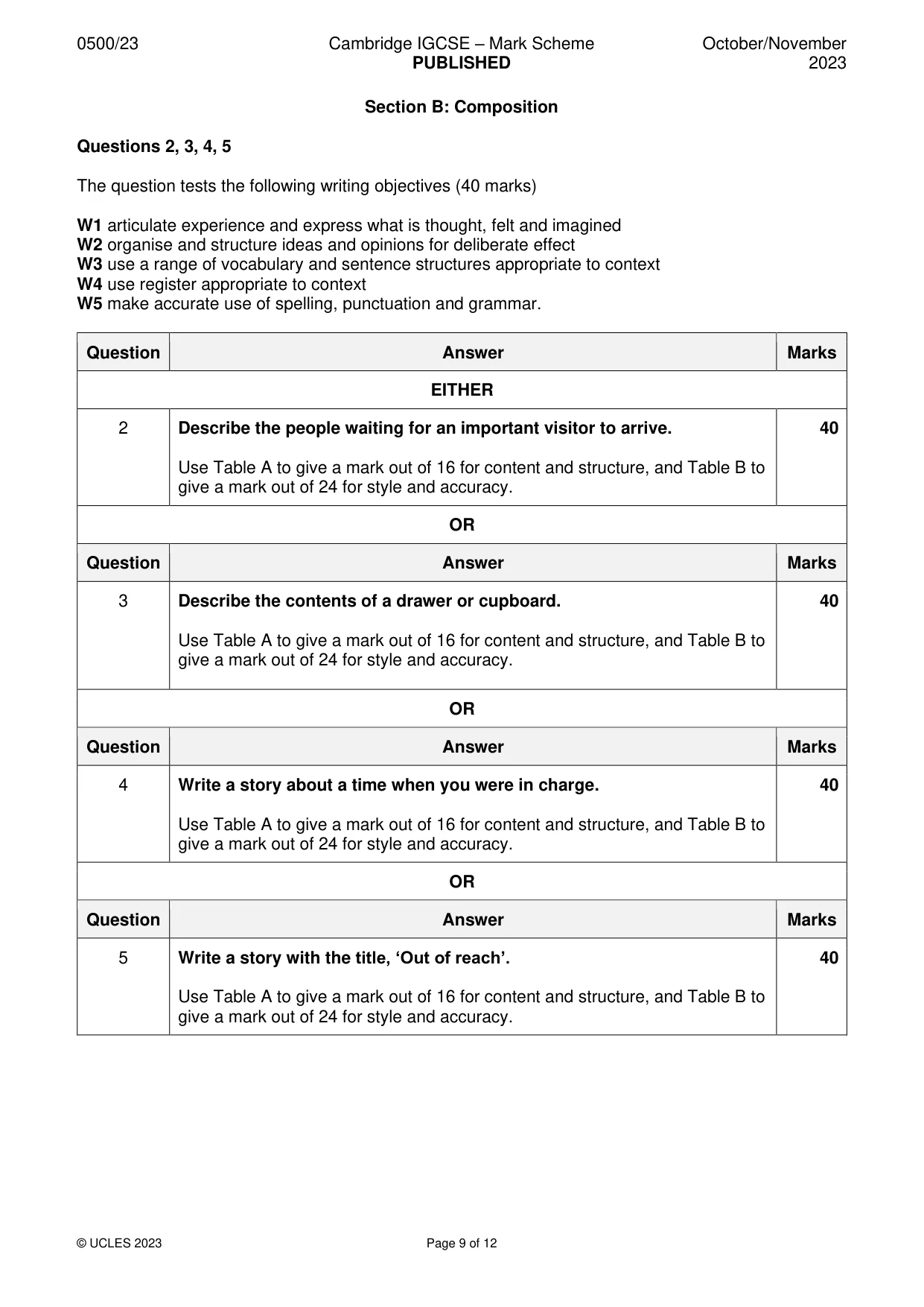 Mark scheme, page 9 of 12