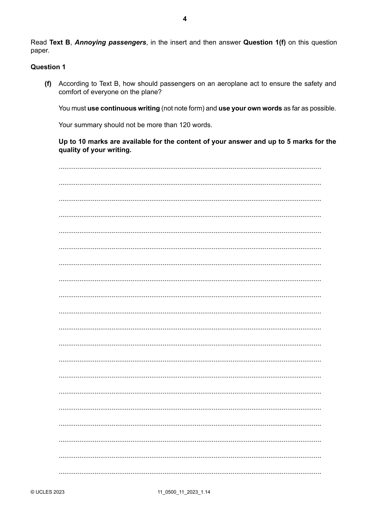 Cambridge IGCSE English - First Language 0500 2023 Oct/Nov Paper 1 · Variant 1 question paper, page 4 of 16