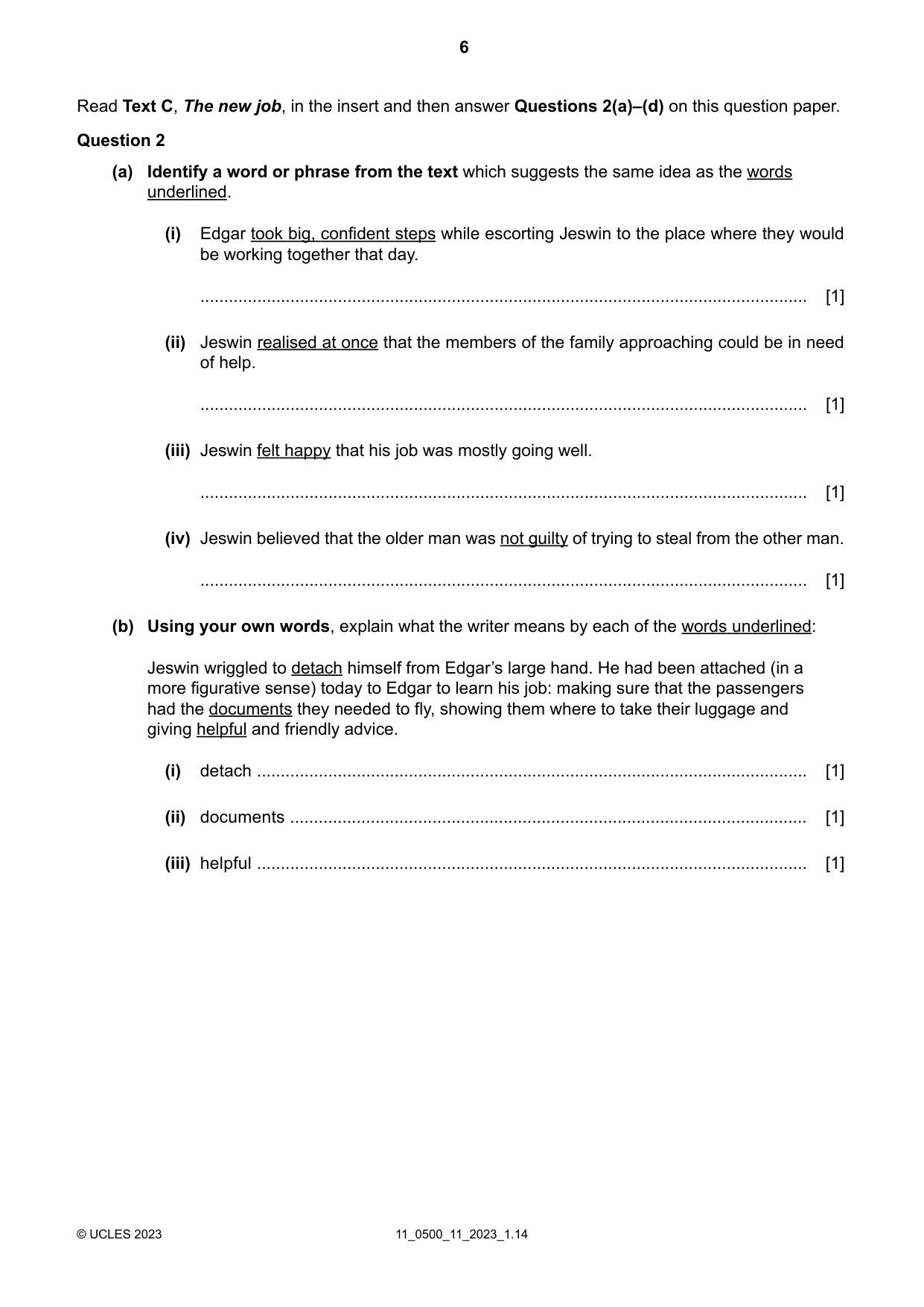 Cambridge IGCSE English - First Language 0500 2023 Oct/Nov Paper 1 · Variant 1 question paper, page 6 of 16