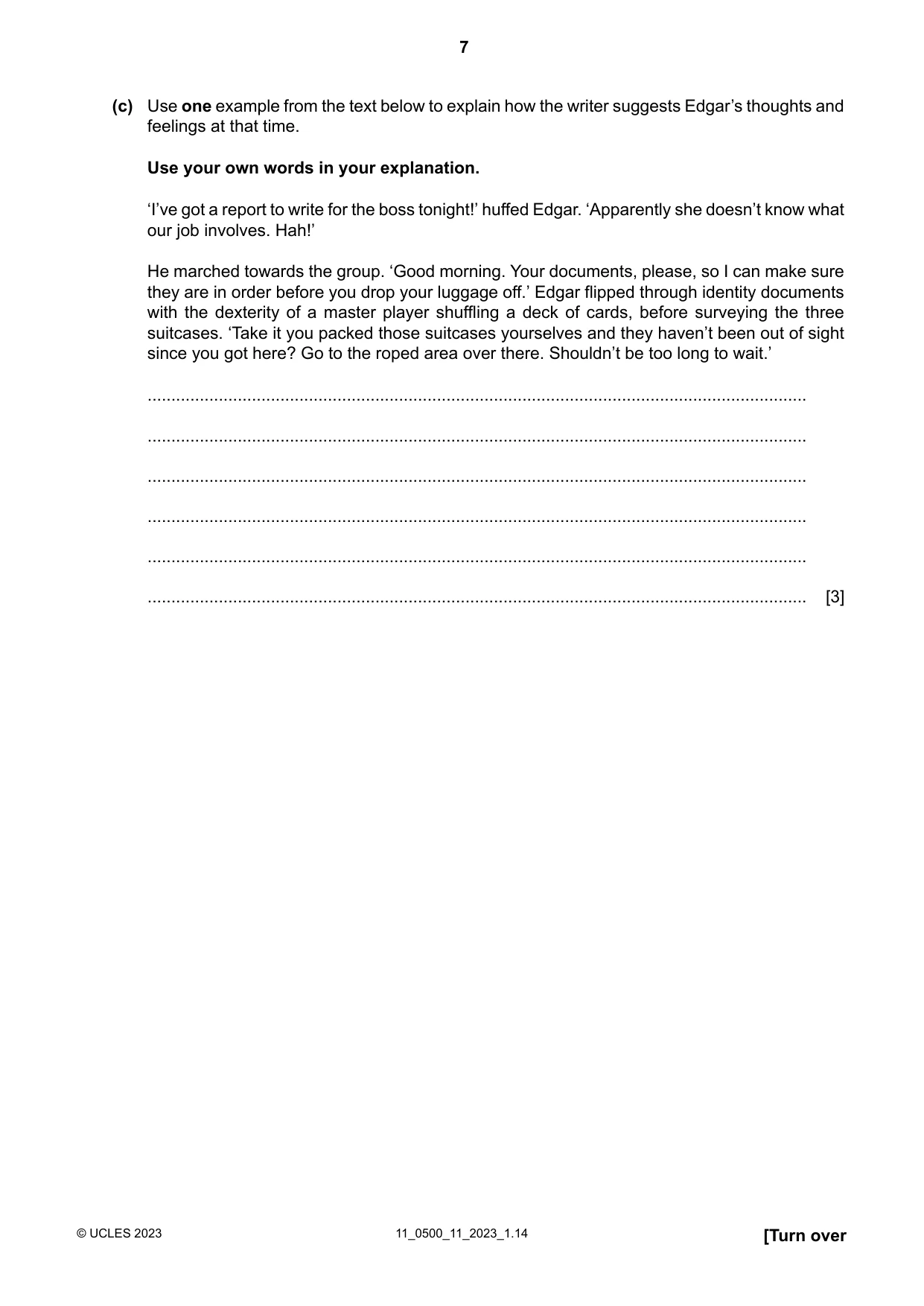 Cambridge IGCSE English - First Language 0500 2023 Oct/Nov Paper 1 · Variant 1 question paper, page 7 of 16