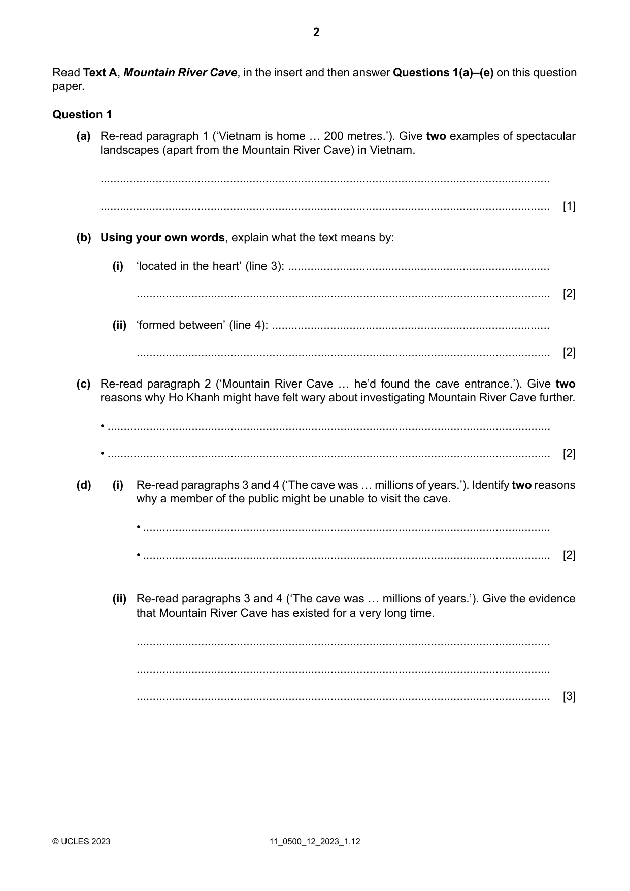 Cambridge IGCSE English - First Language 0500 2023 Oct/Nov Paper 1 · Variant 2 question paper, page 2 of 16