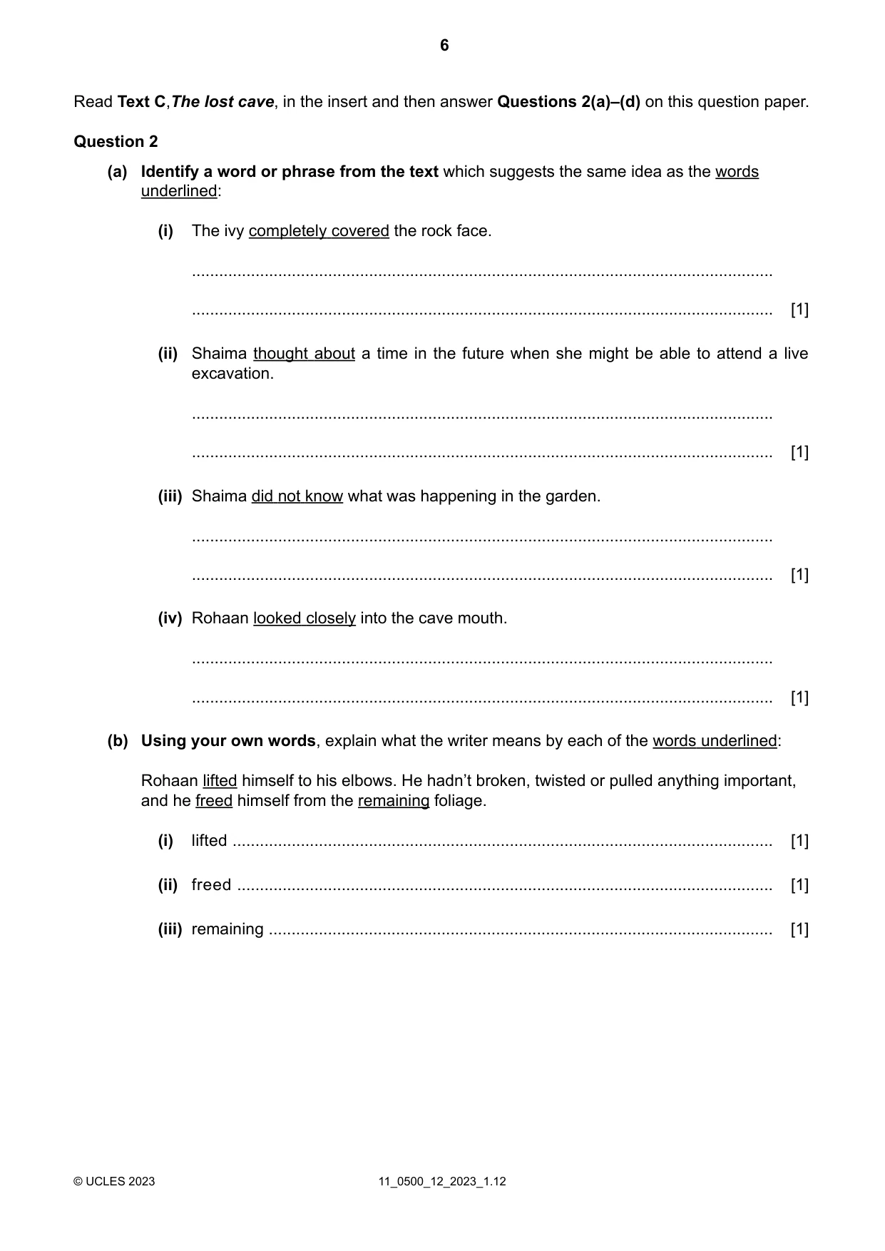 Cambridge IGCSE English - First Language 0500 2023 Oct/Nov Paper 1 · Variant 2 question paper, page 6 of 16