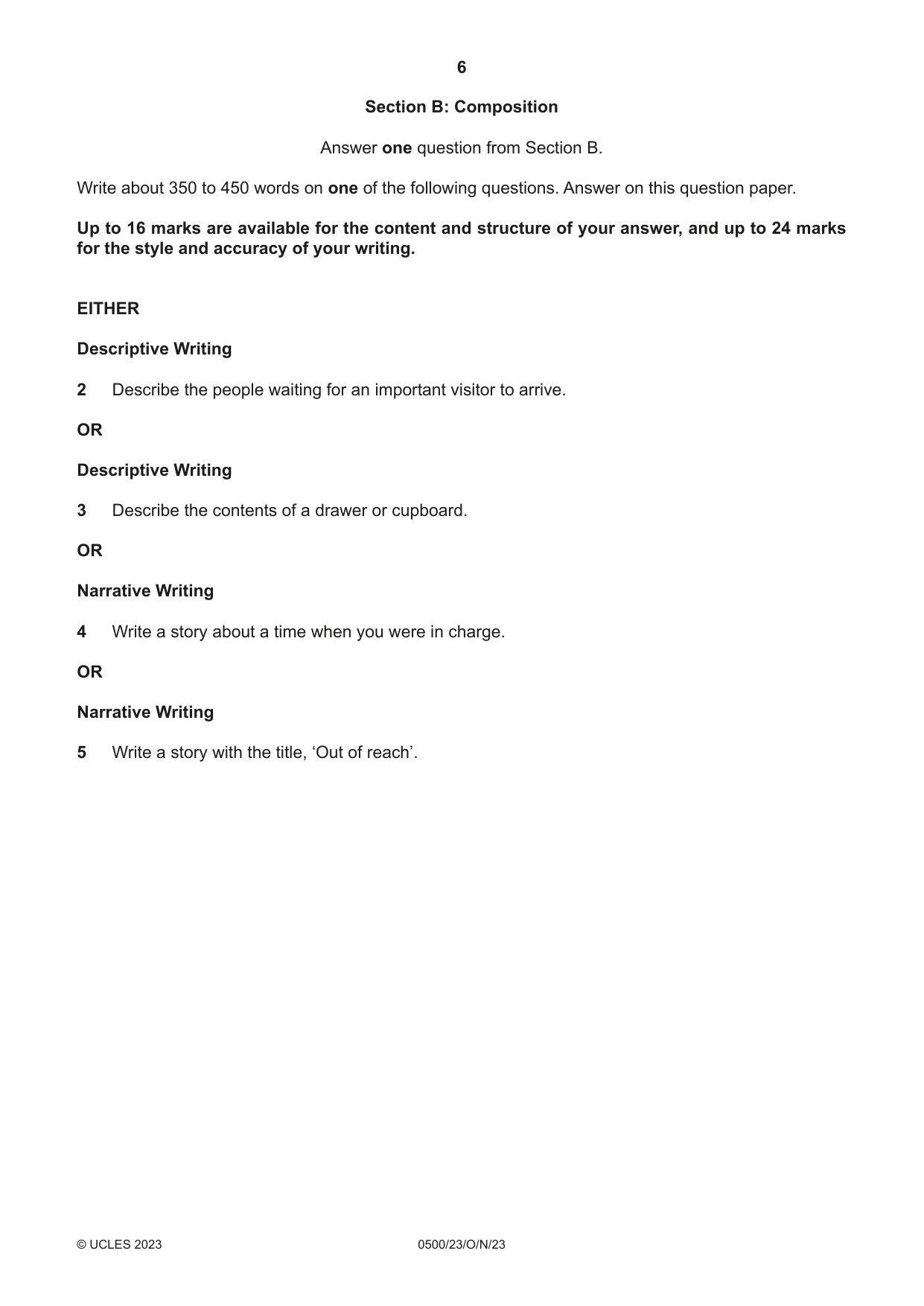 Cambridge IGCSE English - First Language 0500 2023 Oct/Nov Paper 2 · Variant 3 question paper, page 6 of 12