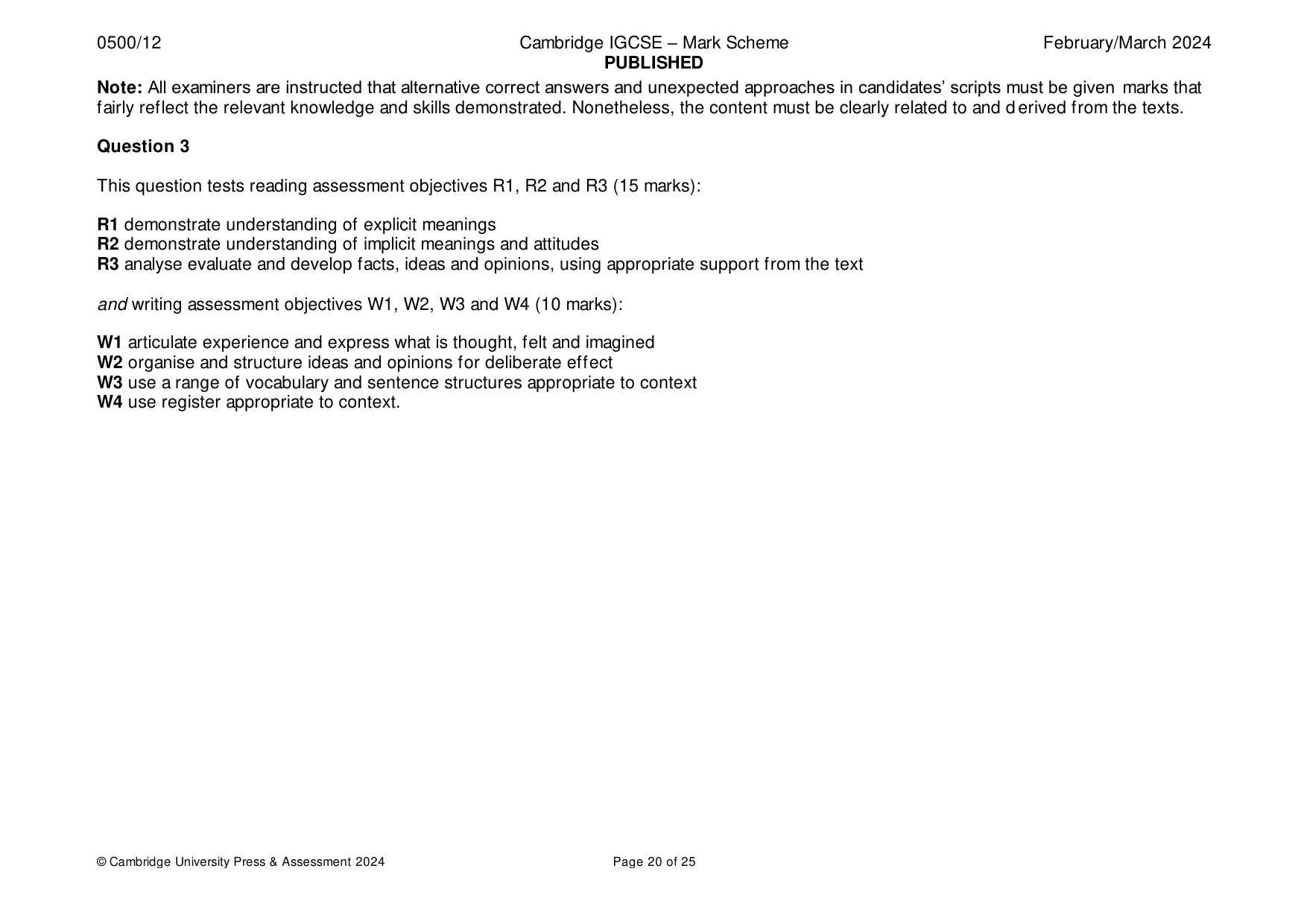 Mark scheme, page 20 of 25