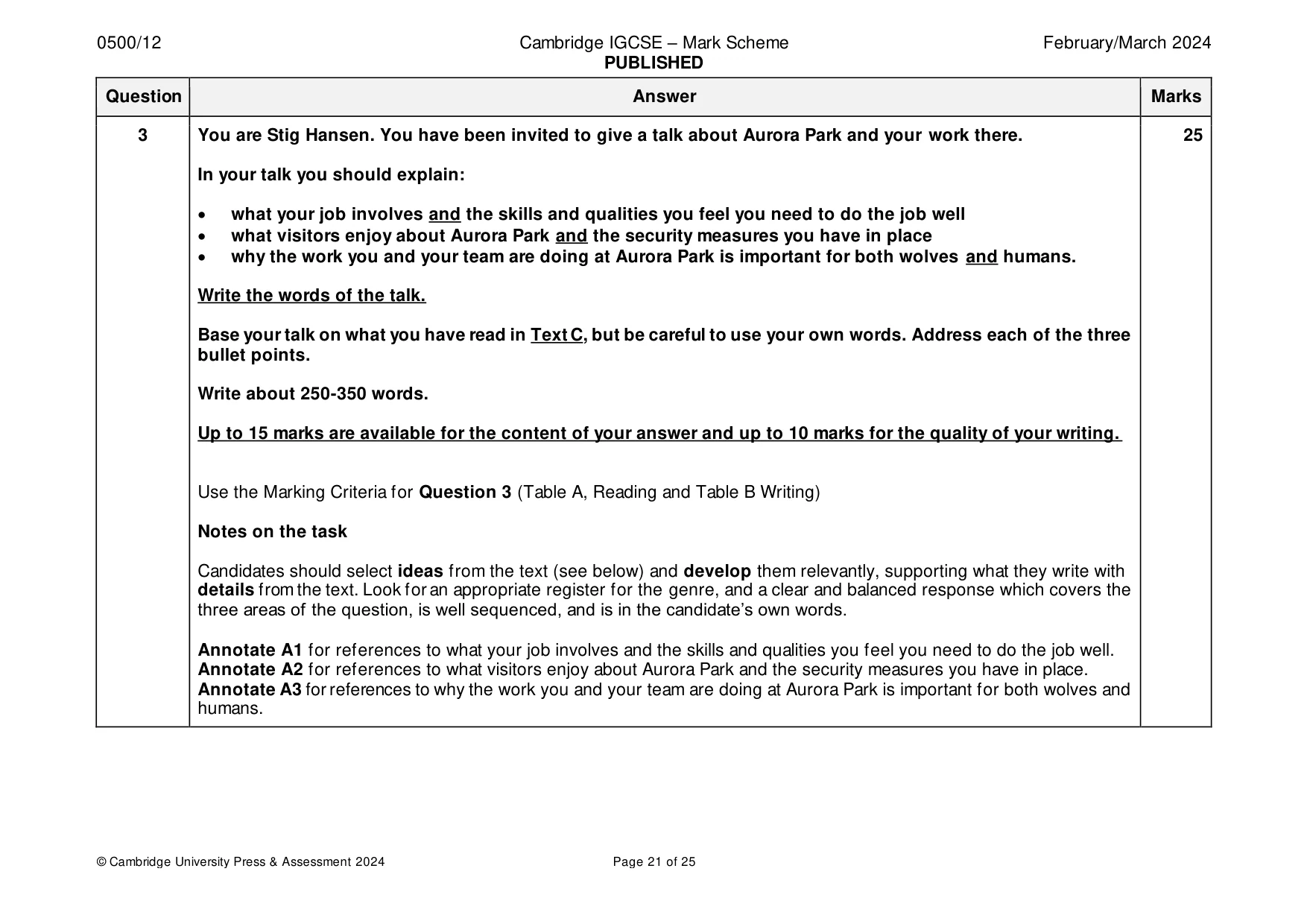 Mark scheme, page 21 of 25