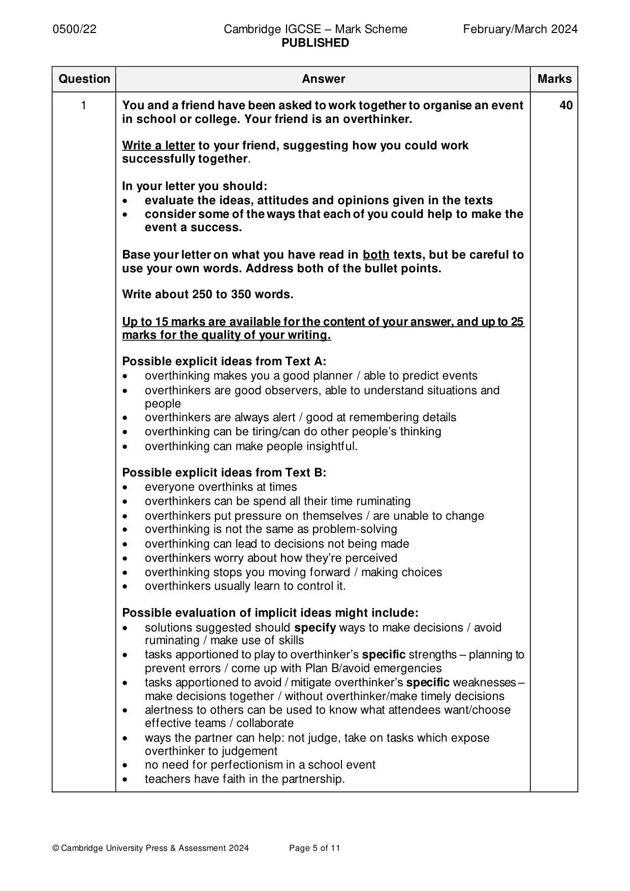 Mark scheme, page 5 of 11