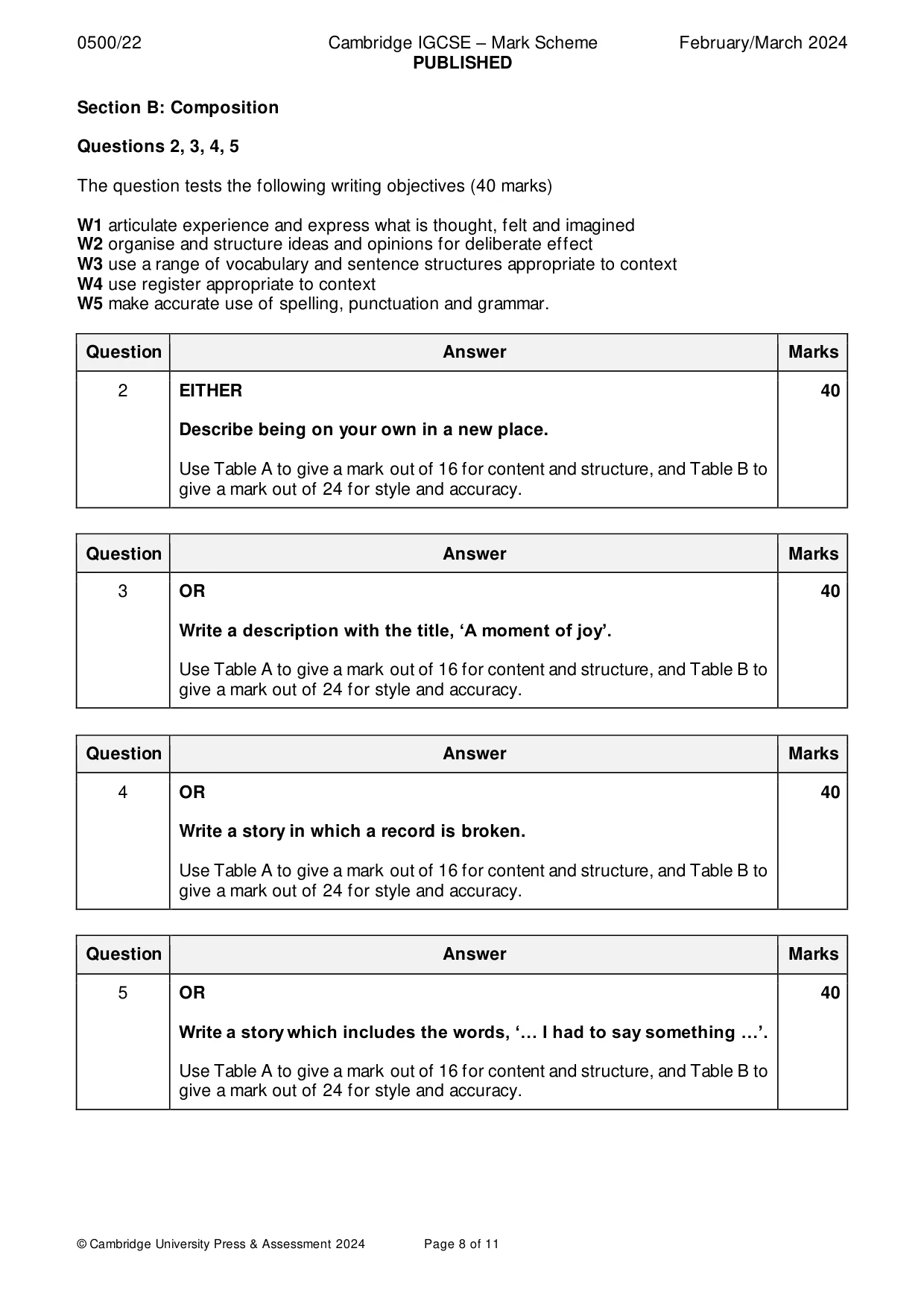 Mark scheme, page 8 of 11