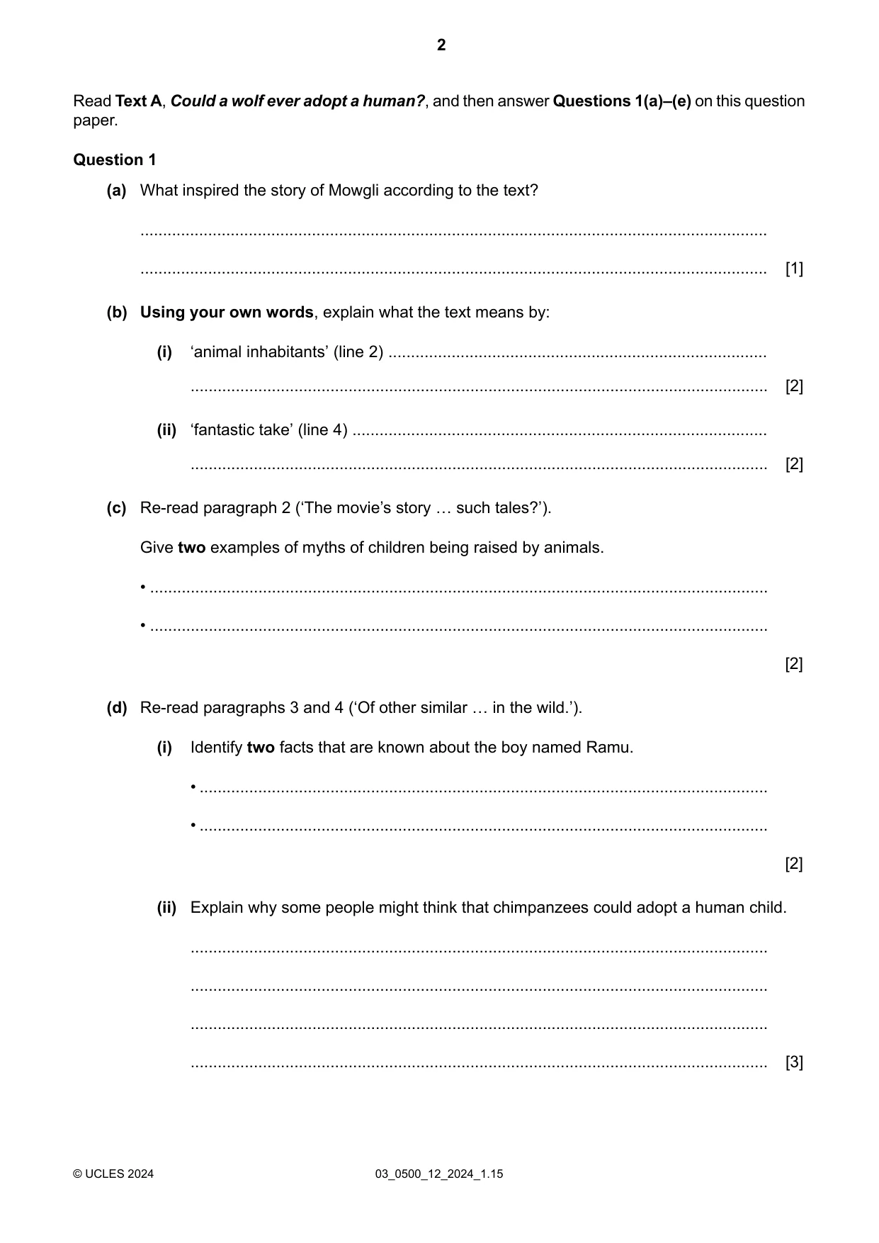 Cambridge IGCSE English - First Language 0500 2024 Feb/March Paper 1 · Variant 2 question paper, page 2 of 16