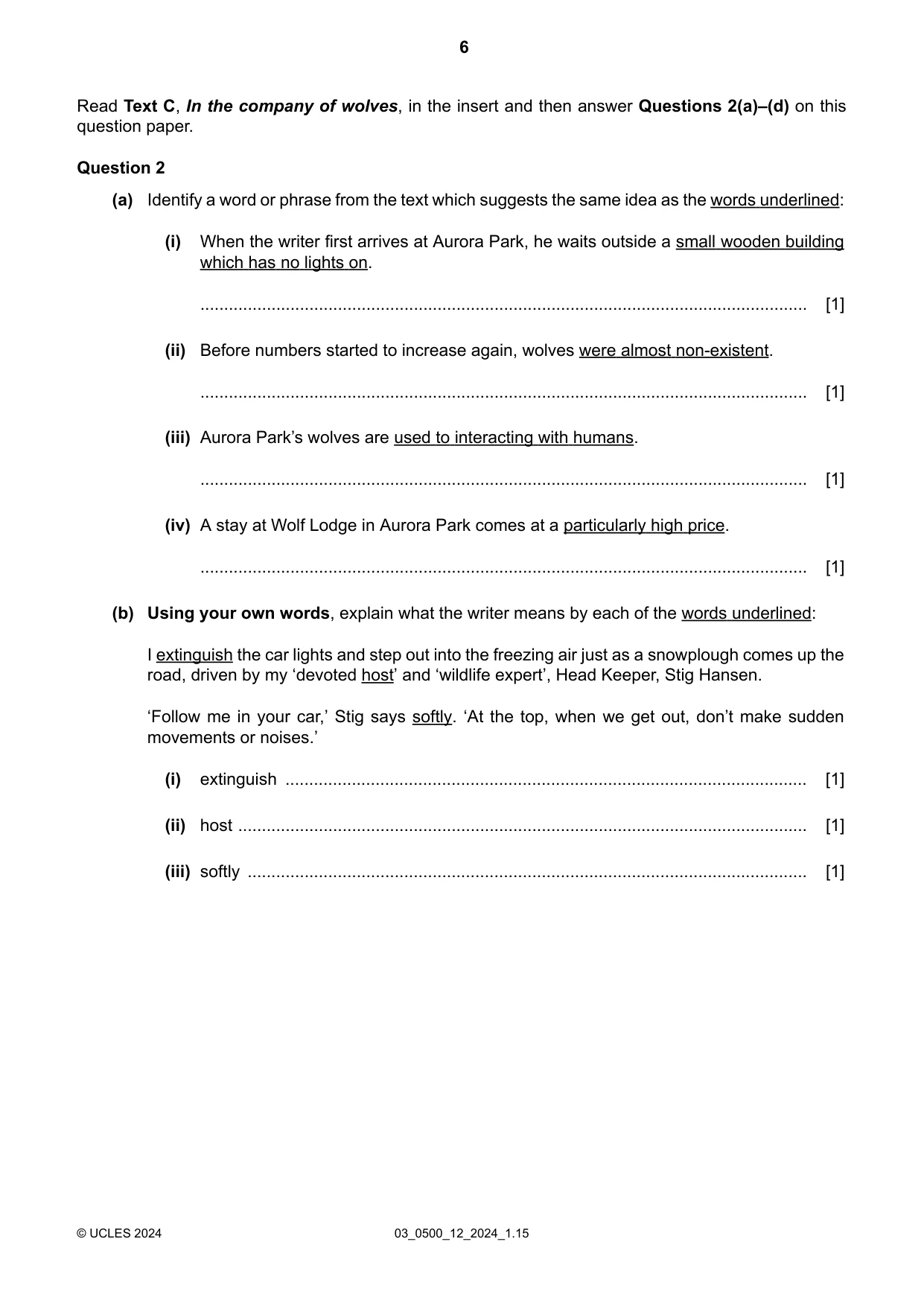 Cambridge IGCSE English - First Language 0500 2024 Feb/March Paper 1 · Variant 2 question paper, page 6 of 16