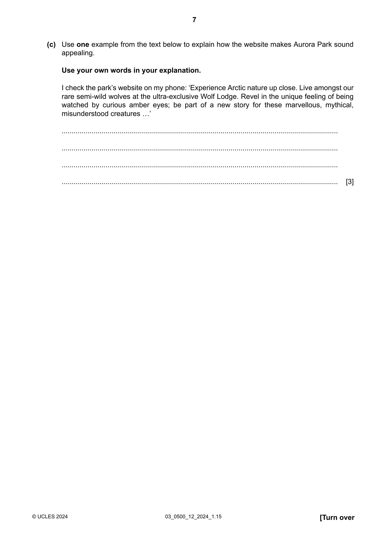 Cambridge IGCSE English - First Language 0500 2024 Feb/March Paper 1 · Variant 2 question paper, page 7 of 16