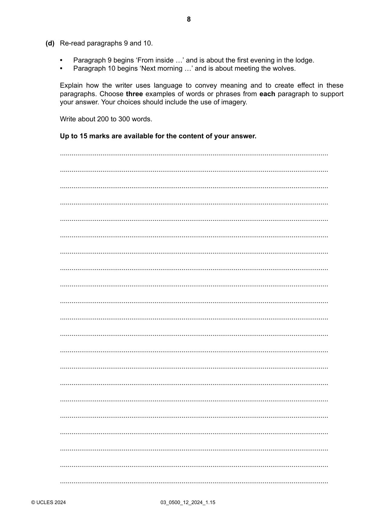 Cambridge IGCSE English - First Language 0500 2024 Feb/March Paper 1 · Variant 2 question paper, page 8 of 16