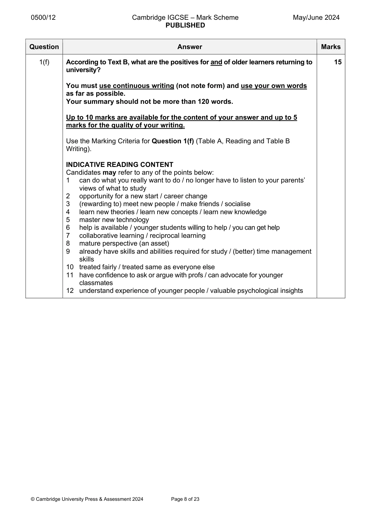 Mark scheme, page 8 of 23