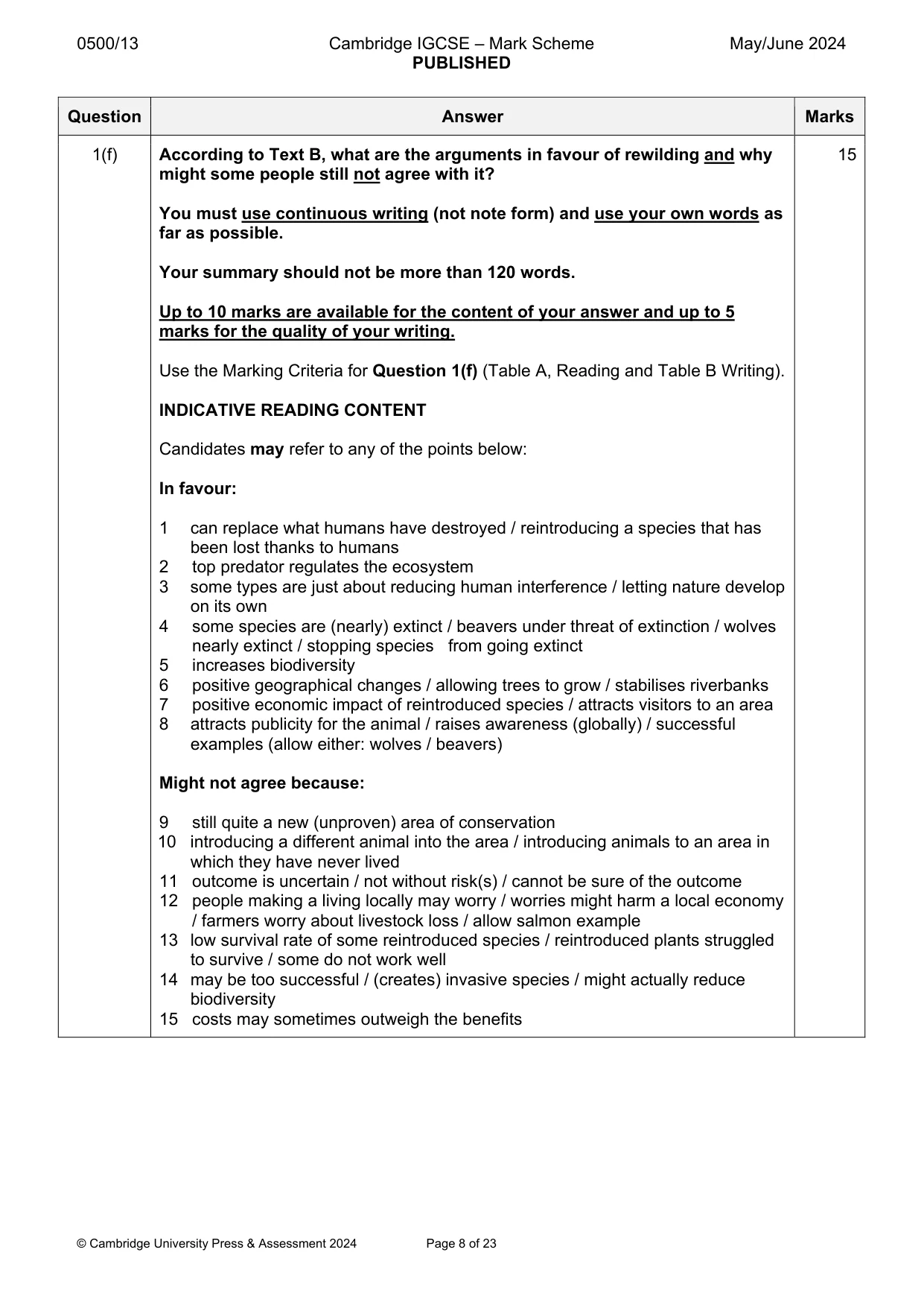 Mark scheme, page 8 of 23