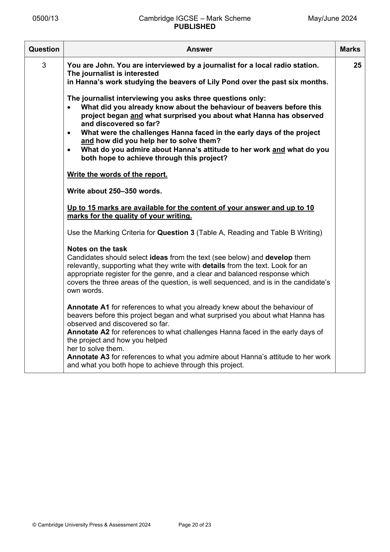 Mark scheme, page 20 of 23